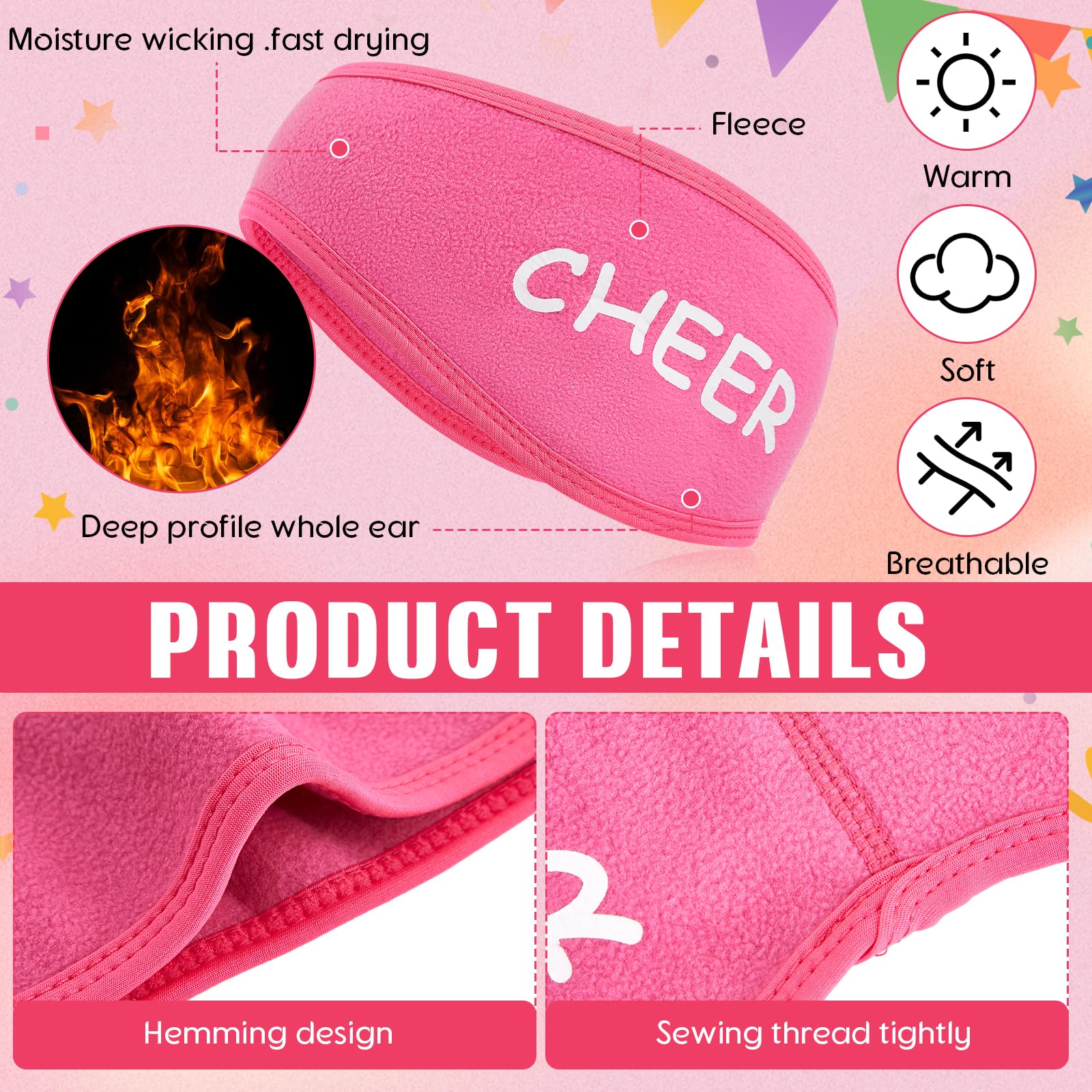 Coume 12 Pcs Cheerleader Gifts Bulk Headband Ear Warmer Women Winter Fleece Ear Warmer Cold Weather Headband Ear Muffs for Cheerleader Teammates Running Cycling Sports Christmas Women Girls Gift