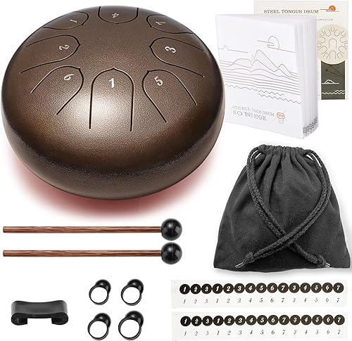 Vista 6 de Tambor de lengüeta de acero de percusión, 8 notas de 6 pulgadas, instrumentos musicales, regalos de música para amigos y familiares (bronce)