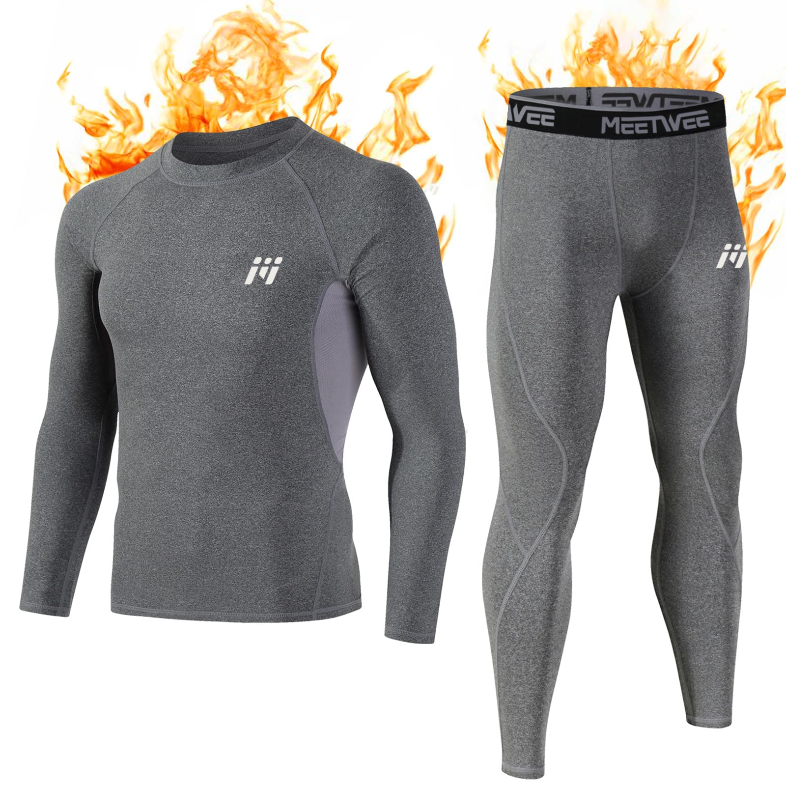 Men’s Thermal Underwear Set, Winter Long Sleeve Base Layer Quick Dry Long Johns Compression Suit for Workout Skiing Running Hiking