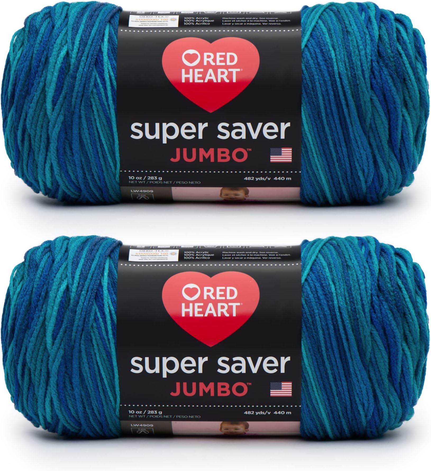Red Heart Super Saver Bitty Stripes Horizon - 2 paquetes de 10 oz/283 g