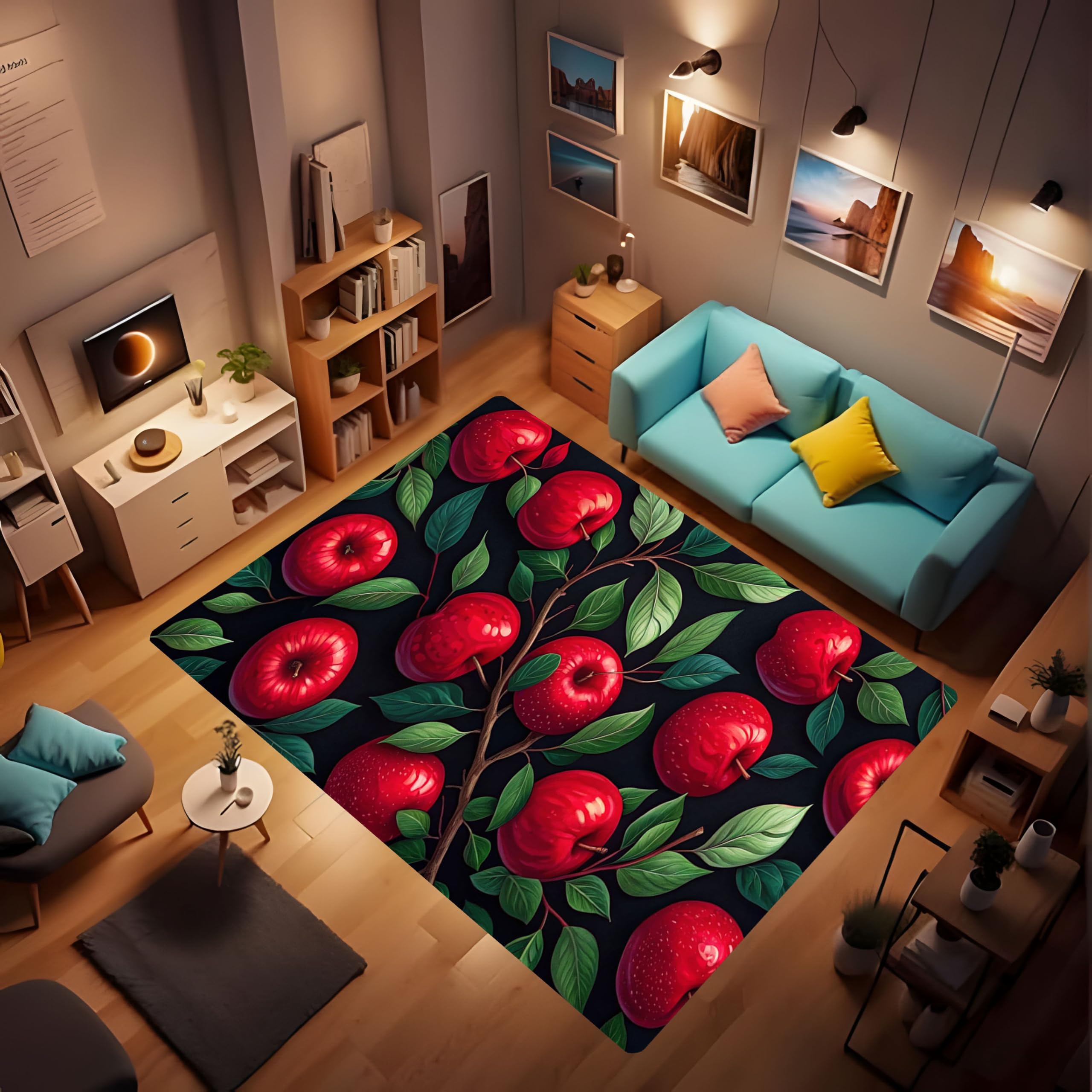 ARRUDA Apple Rug, Non-Slip Mat Area Rug Pulley Floor Rug for Kitchen Bedroom Living Children's Room Decor, Farmhouse Decor 63x94inch