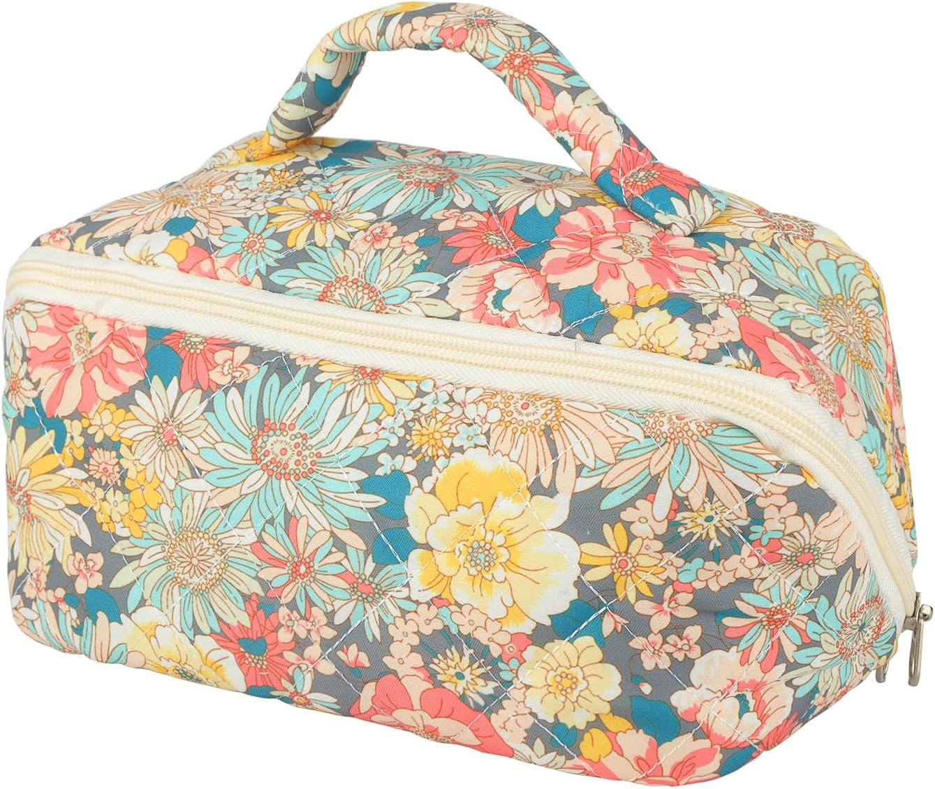 Cute Flower Makeup Bag Soft Cotton Quilted Large Capacity Cosmetic Bag, Toiletry Bag for Women Travel Accessories (Mixed)