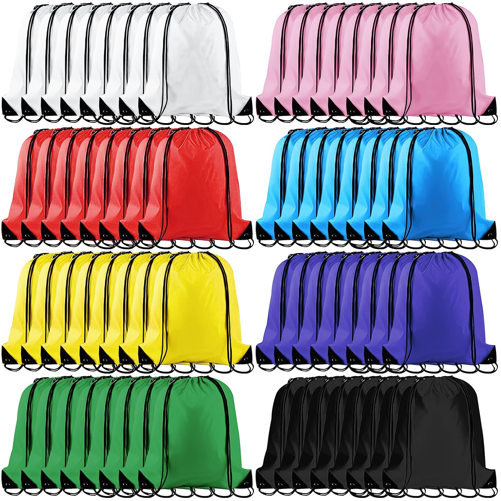 Lot de 64 Sacs à Cordon de Sport, Sacs à Dos à Cordon Imperméable pour Enfants, Ados et Adultes – Sacs de Gym Polyvalents pour École, Voyage, Fitness, Camping, Fête (8 Couleurs)