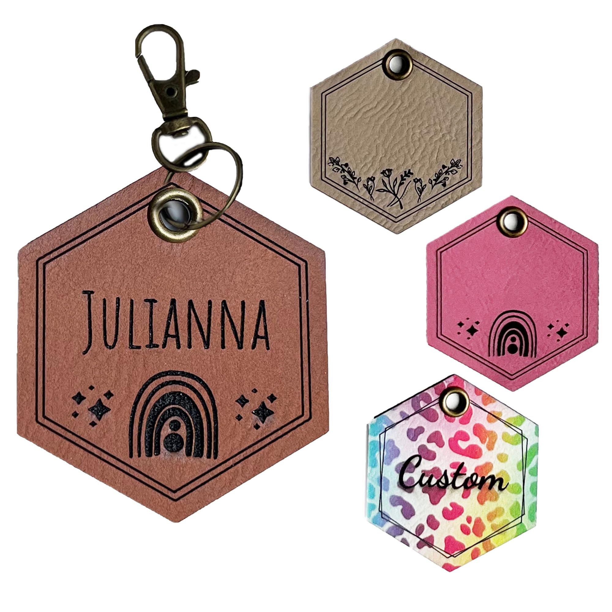 EdenBEbows Custom Engraved Leatherette Keychain | Name Tag | Backpack | Diaper Bag | Sport Tag | Made in USA