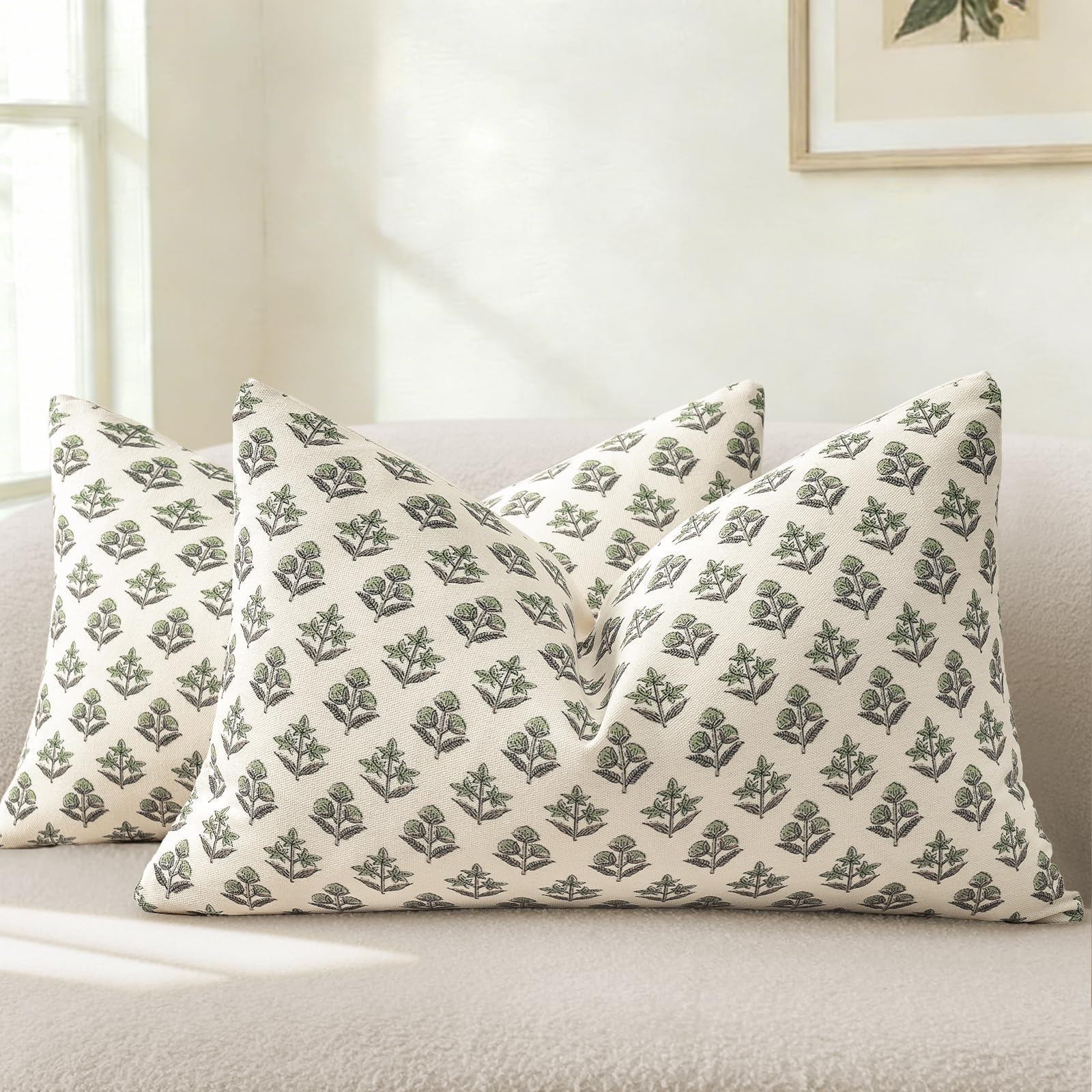 YCOLL Vintage Floral Cushion Covers 30x50 Set of 2 Spring Cushion Covers Decorative Modern Farmhouse Decor Cushion Cover Sofa Cushions for Sofa Chair Bed Living Room Home Decor Sage Green