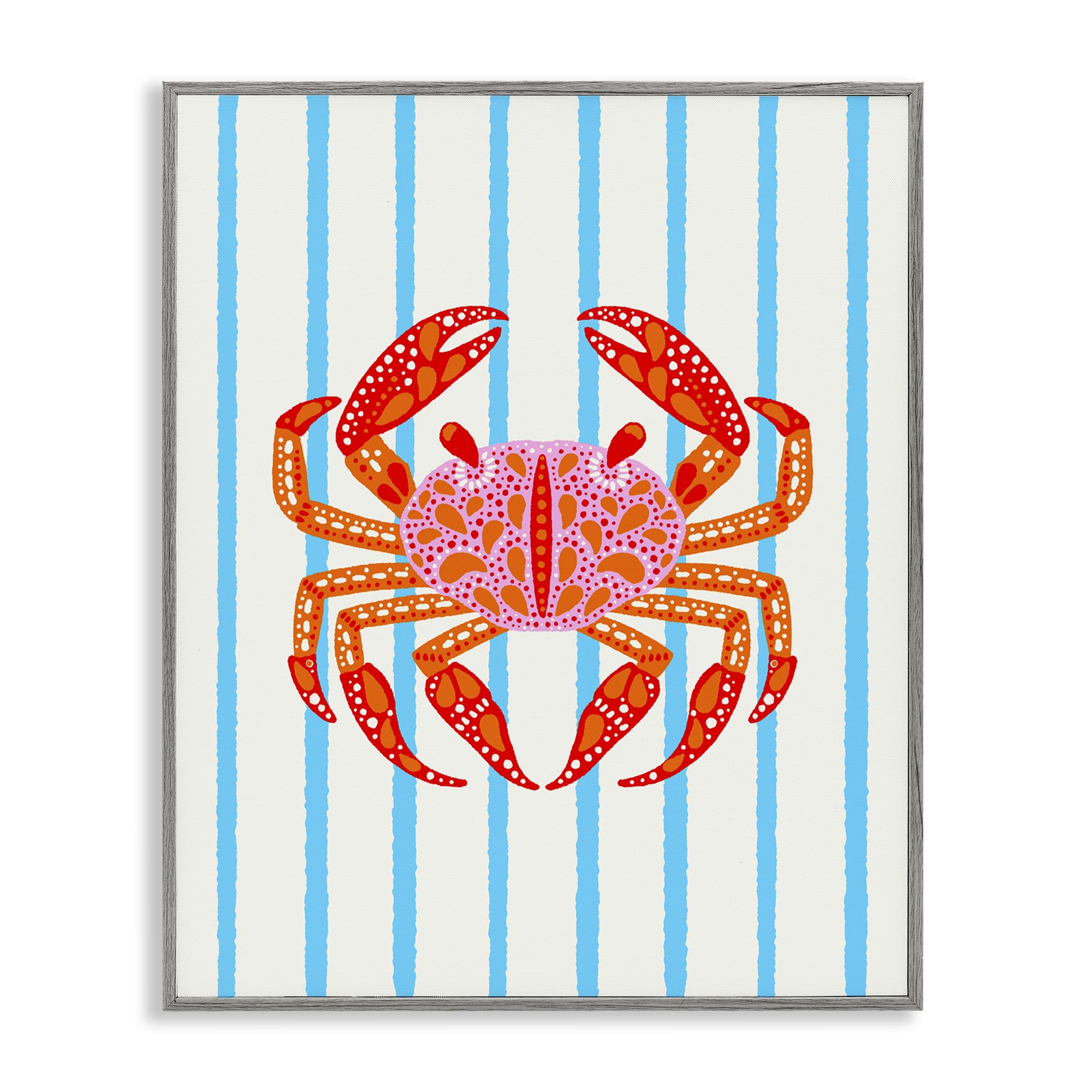 Stupell Industries Farmhouse Gray (Textured) 'Bright Crab On Stripes'| Framed Giclee Art