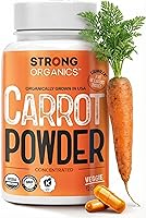 Organic Carrot Juice Powder Capsules - USA Grown, Raw Cold-Pressed, 20x Concentrated Beta Carotene for Eyes & Skin, Vegan 120ct