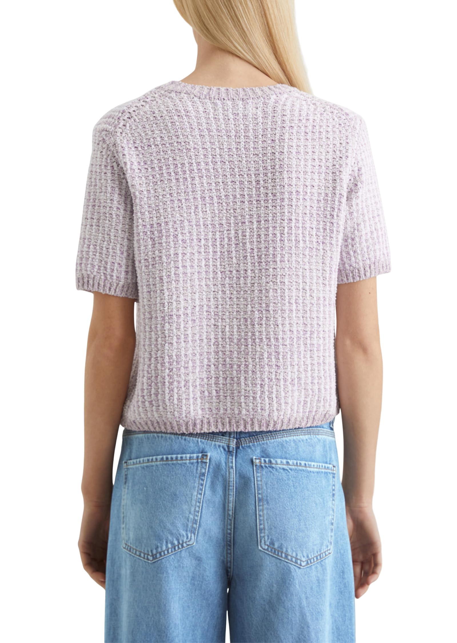 Marc O'Polo Denim Damen Pullover Kurzarm Loose Fit, Lila (Light Purple Multi 01), L