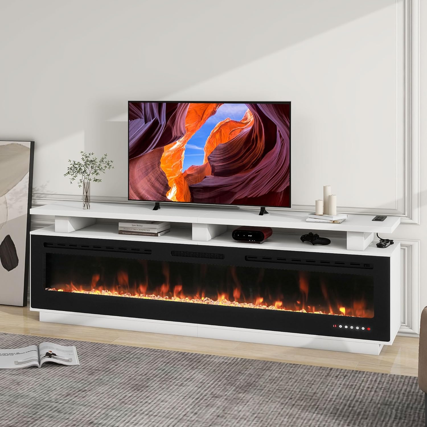 Amazon.com: Fireplace TV Stand with Electric Fireplace, Modern Wood ...