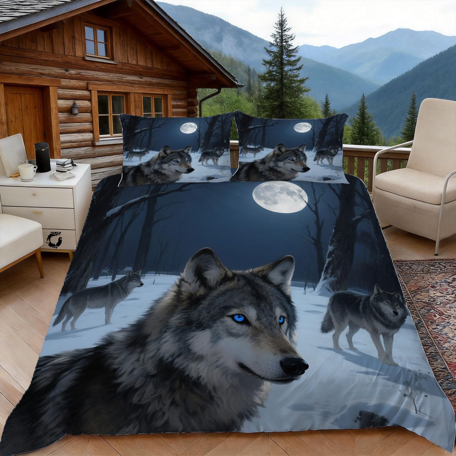 Housse de couette loup 140x200 zippée pour un lit facile à border