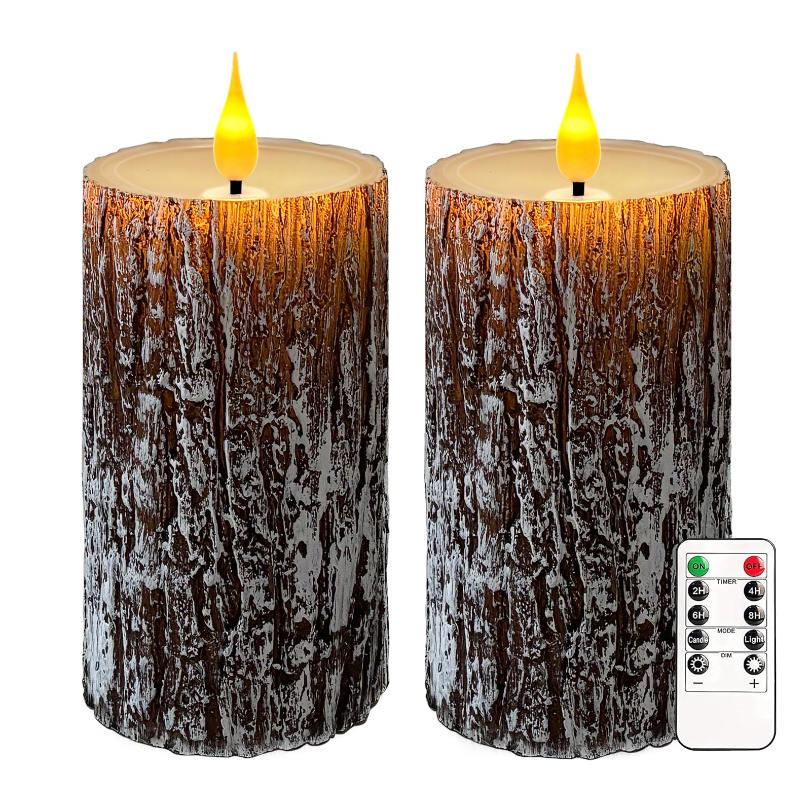 Photo 1 of Pine Bark Flameless Candles Set of 2, Christmas Candles with Remote & Timer