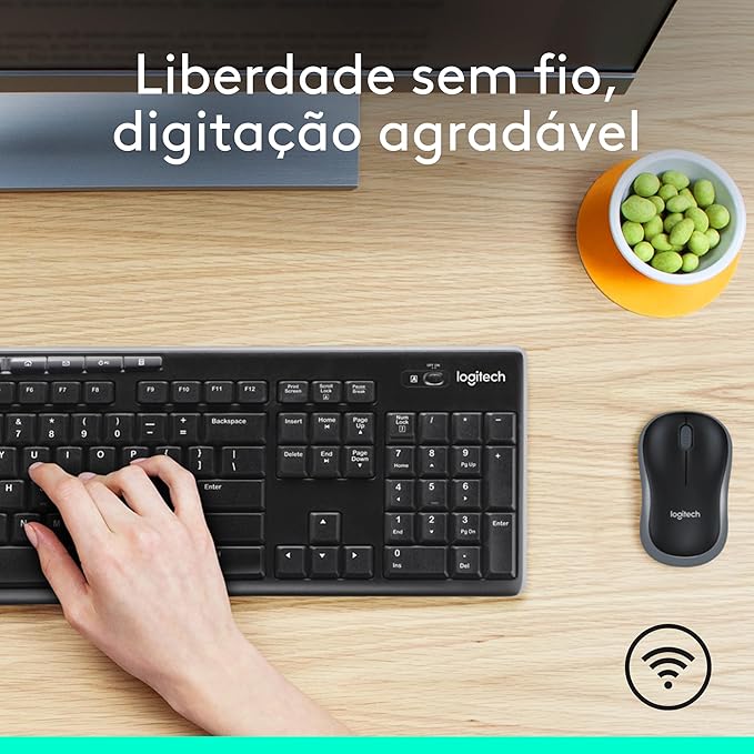 Combo Teclado e Mouse sem fio Logitech MK270 com Teclas de Mídia de Fácil Acesso, Conexão USB, Pilhas Inclusas e Layout ABNT2