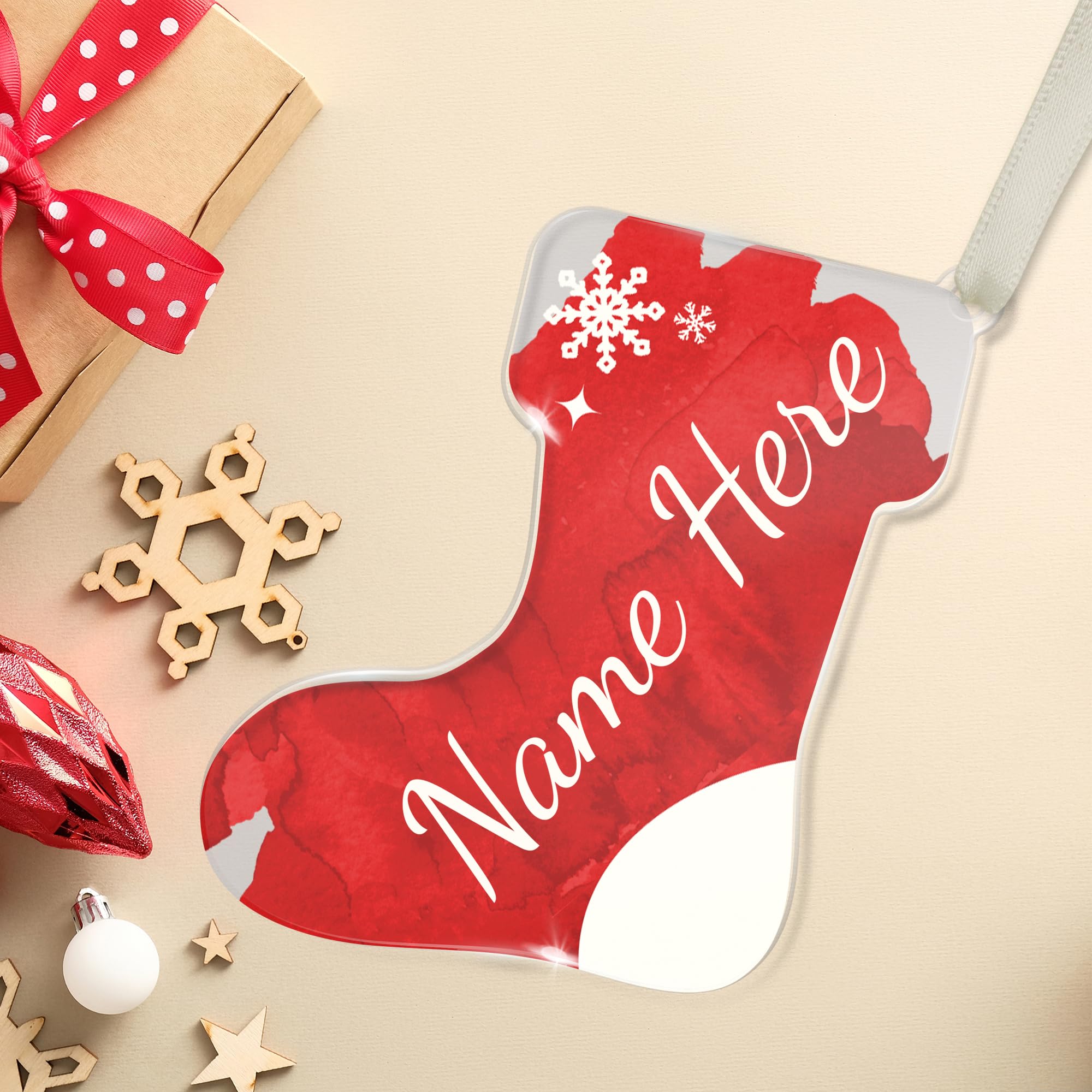 Primary Teaching Services Ltd Transparent 1 Personalised Christmas Name Tag Stocking Acrylic Bauble/Gift Tag - 87Mm X 97Mm Gift Present Christmas Pts Personalised