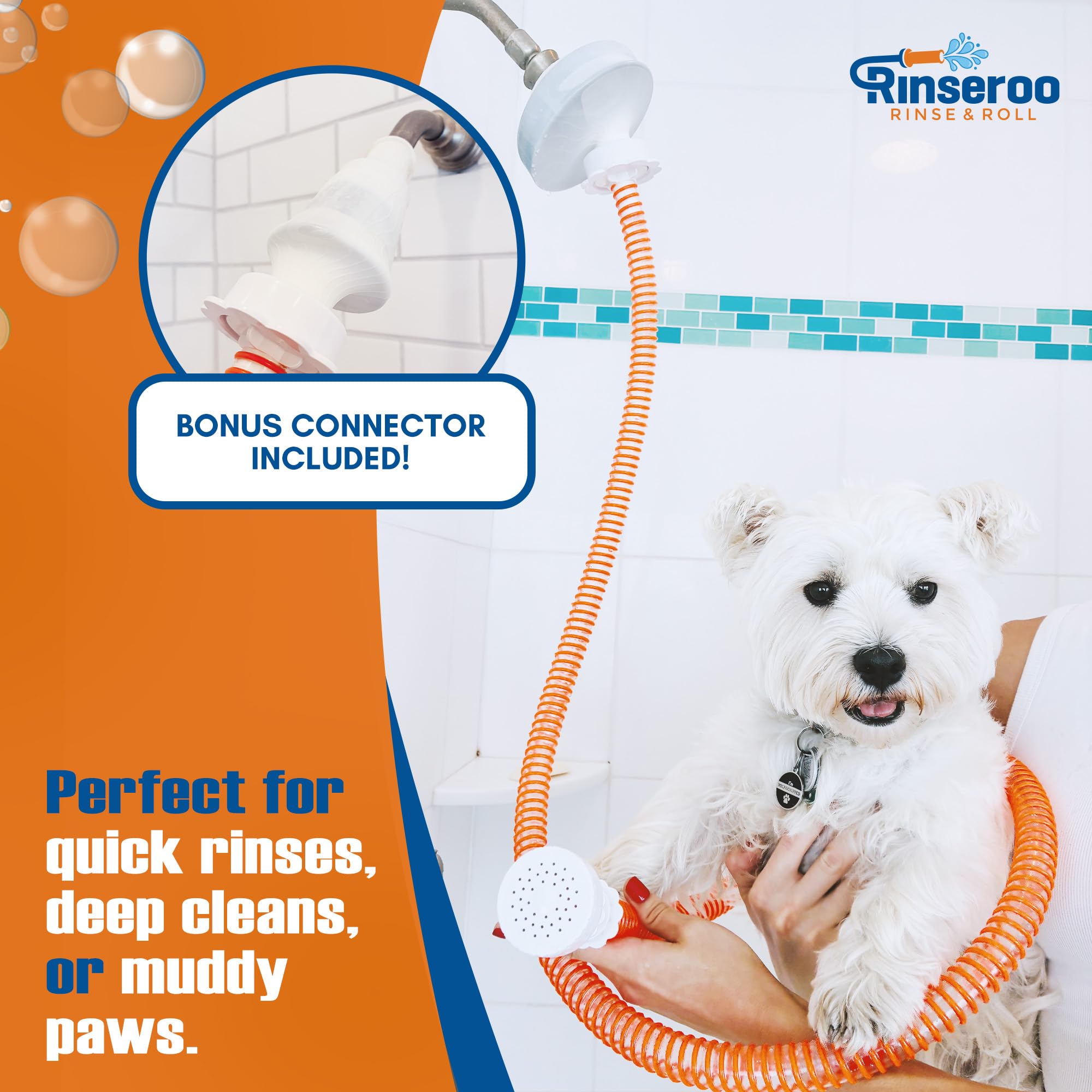 Rinseroo Dog Shower Attachment Hose – Slip-On Pet Sprayer with 6ft Hose – No Tools Handheld Dog Bathing & Grooming Shower Head for Easy Pet Baths, Seniors & RV Use - image 6