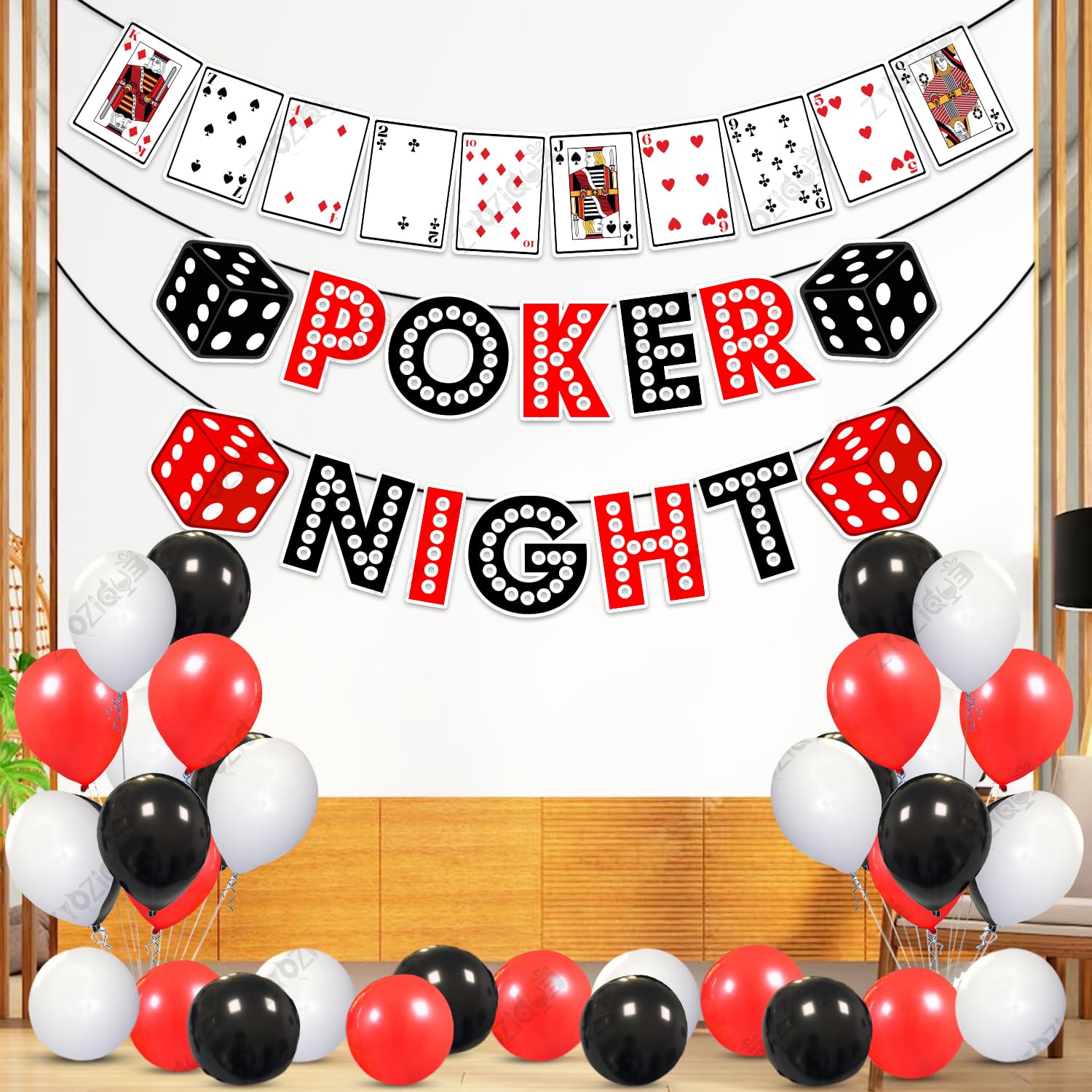 Zyozique® Casino Theme Combo Set, Poker Night Theme Decorations Kit - Paper Banner, Paper Character Banner & Balloons, Night Party Set (Pack Of 27)