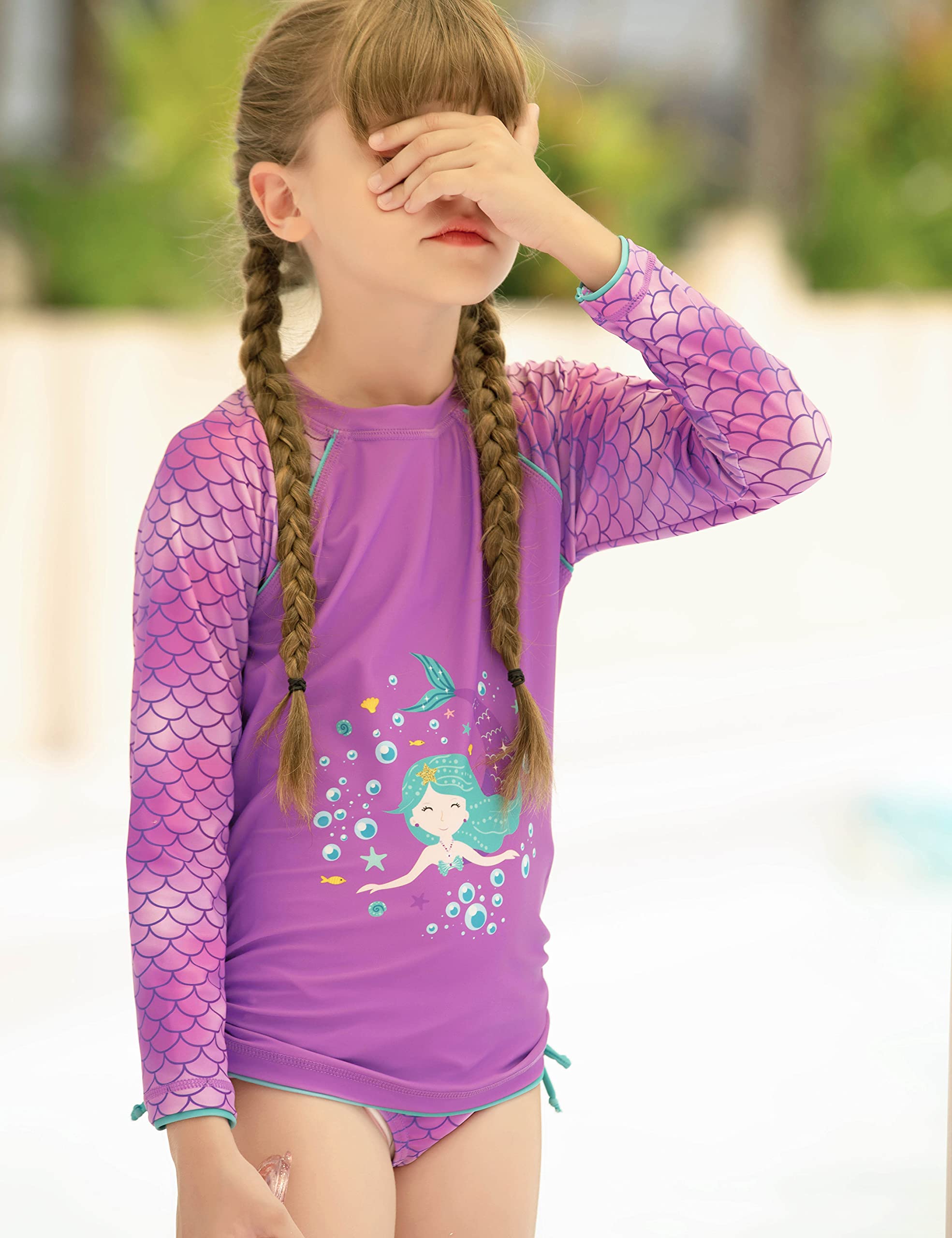 weVSwe Girls Rash Guard Swimsuit Rare Hem Cuffs Bathing Suit UPF 50+ Protection