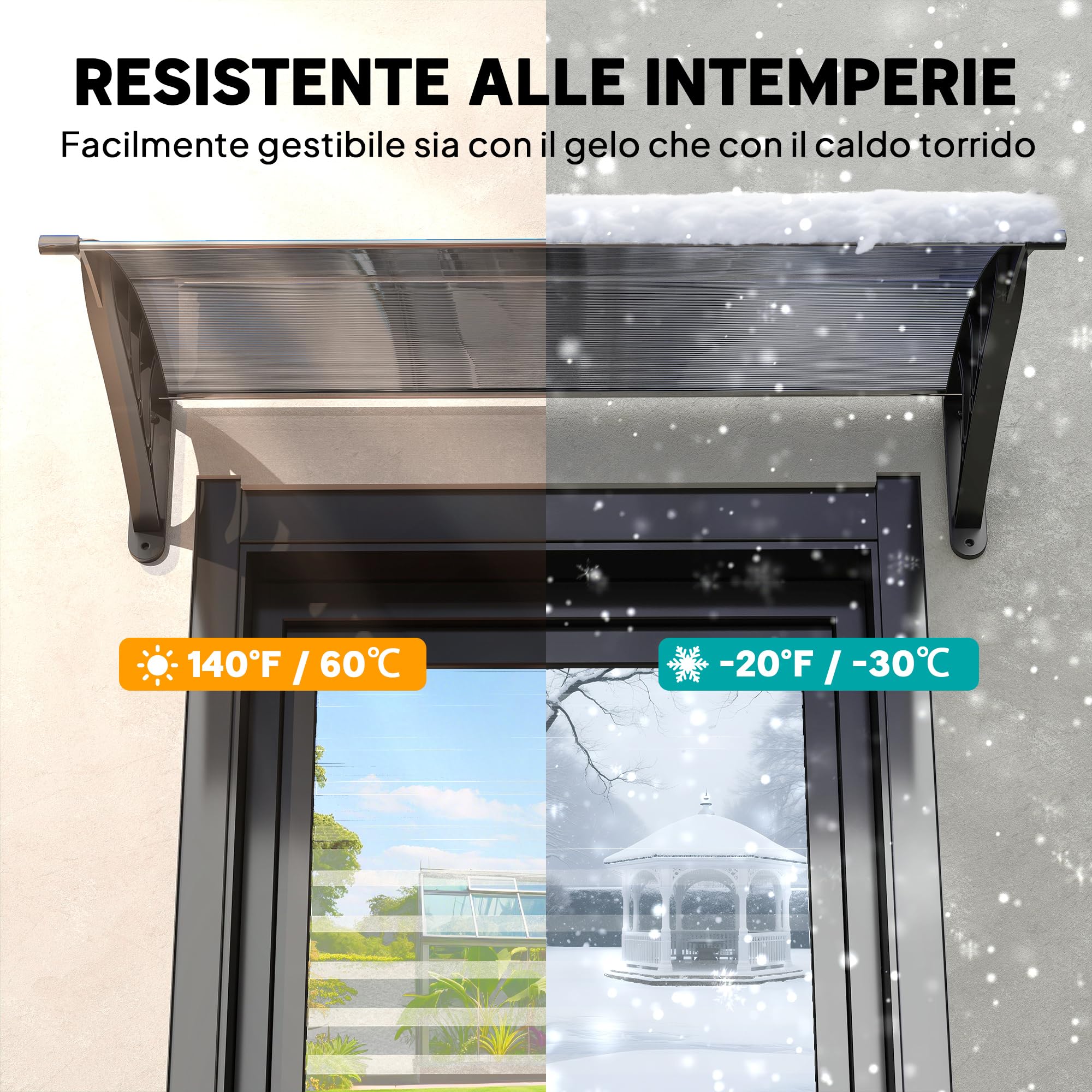 Outsunny Pensilina Tettoia da Esterno 100x75cm in Policarbonato per Balcone Porte e Finestre Resistente ai Raggi UV, Nero
