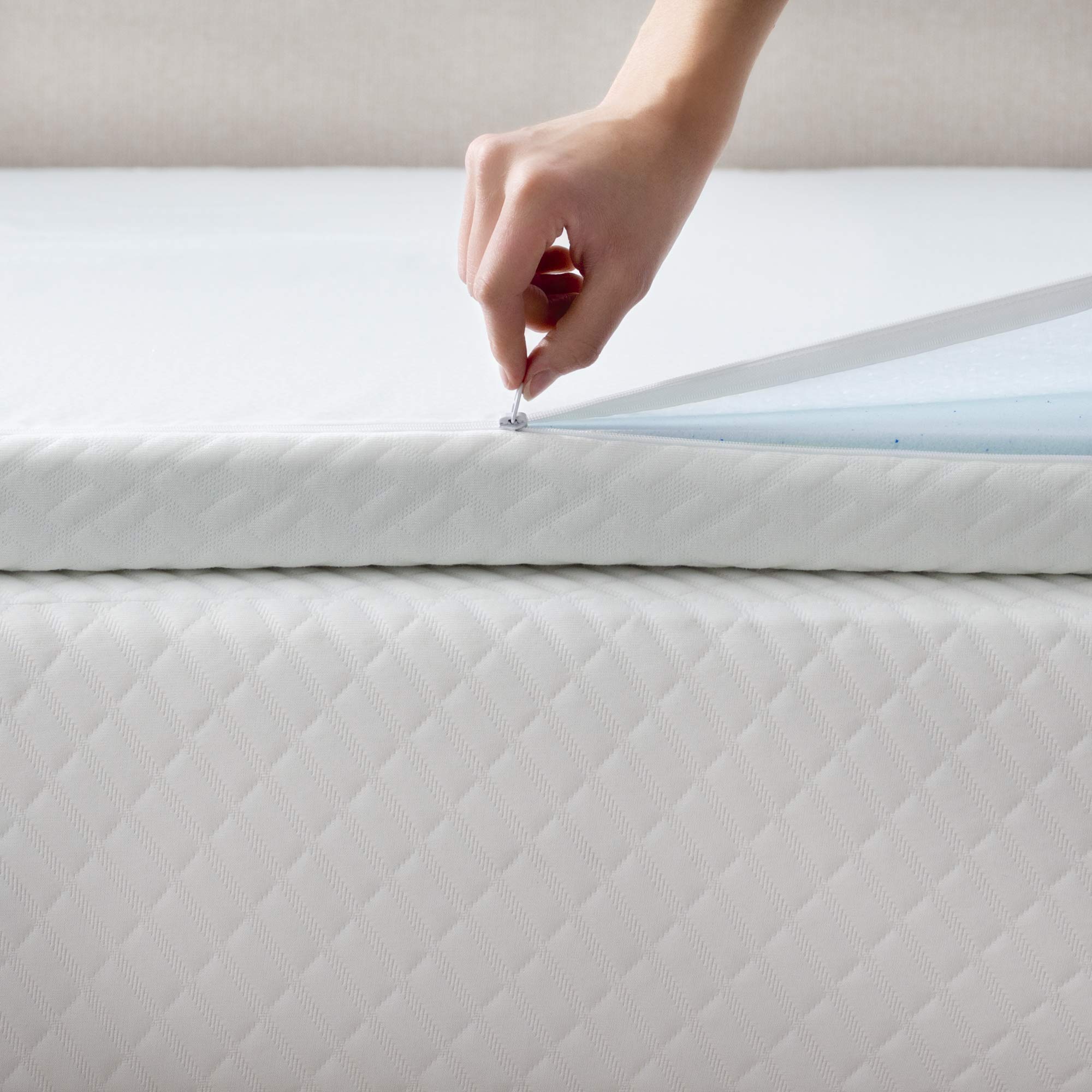 Linenspa Topper Matrimoniale, alto 5 cm | Correttore materasso in Memory Foam con Gel e fodera lavabile con cerniera | Oeko-Tex | 150 x 190 cm