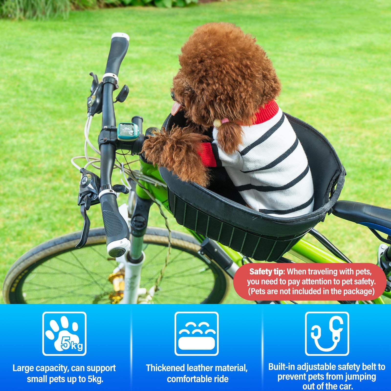 Panier de vélo pour chien avec ceinture de sécurité - Sac de voyage portable pour petits chiens chats jusqu'à 5 kg