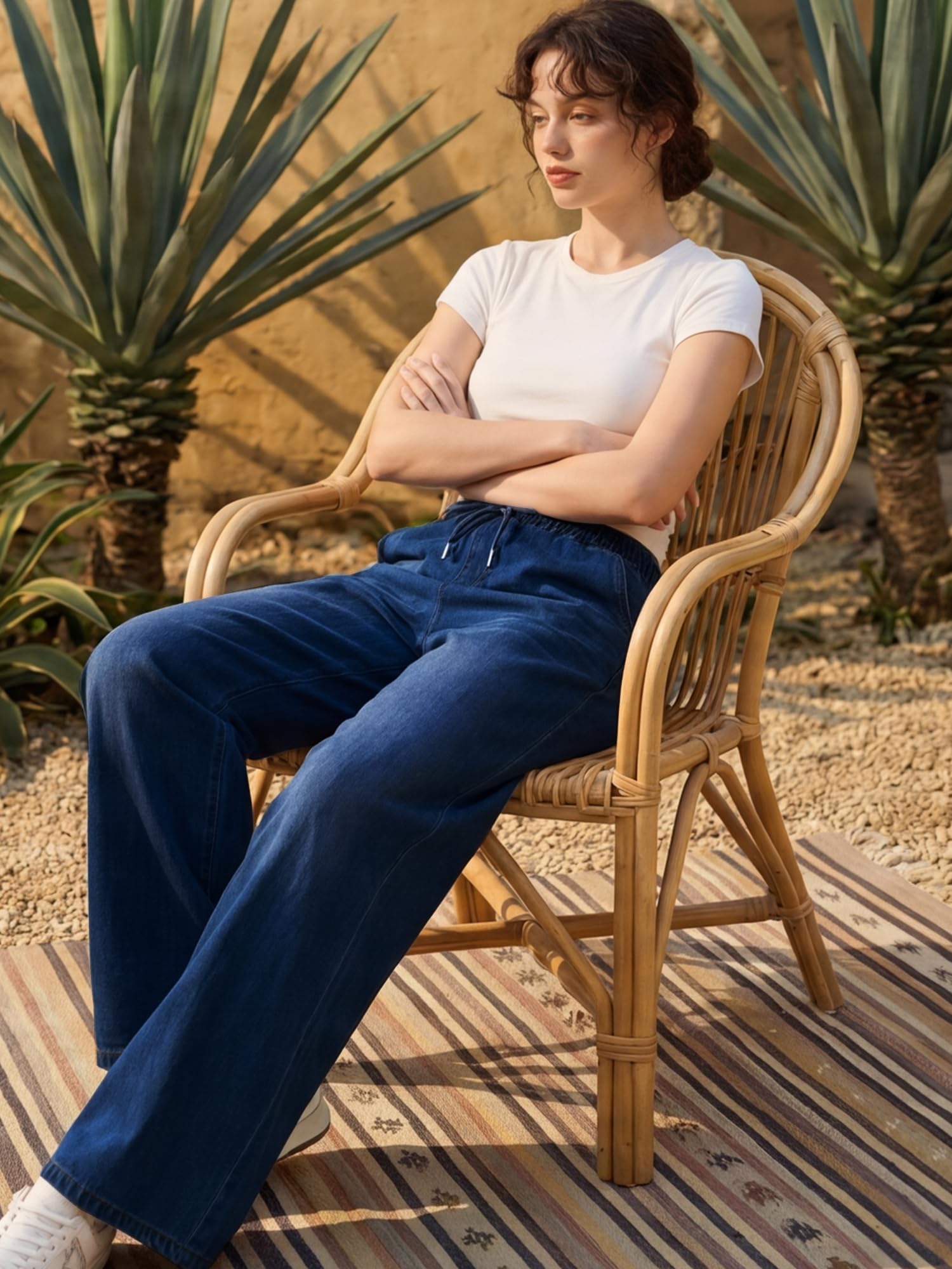 LaiEr Jeans Donna a Gamba Larga Alta Elasticità con Vita Regolabile con Coulisse.Palazzo Jeans da Donna Dritti in Denim Morbidi e Comodi,Ideali per Look Eleganti,Sport, Palestra,Tempo Libero e Yoga