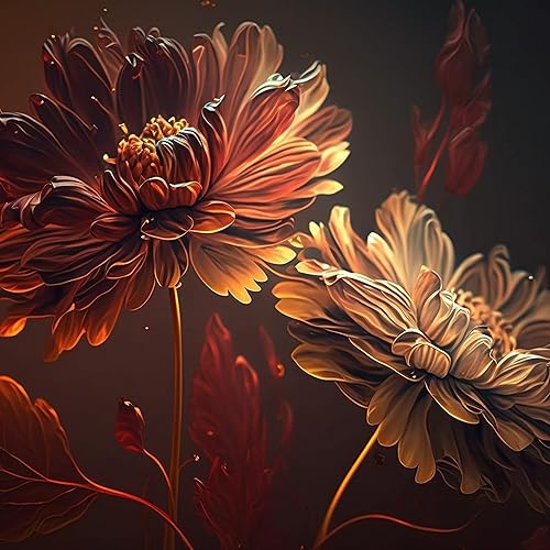 Miniatura 9 de DEKOROS.COM Papel tapiz con estampado de flores de crisantemo sobre fondo oscuro, diseño floral audaz y elegante para un interior llamativo del