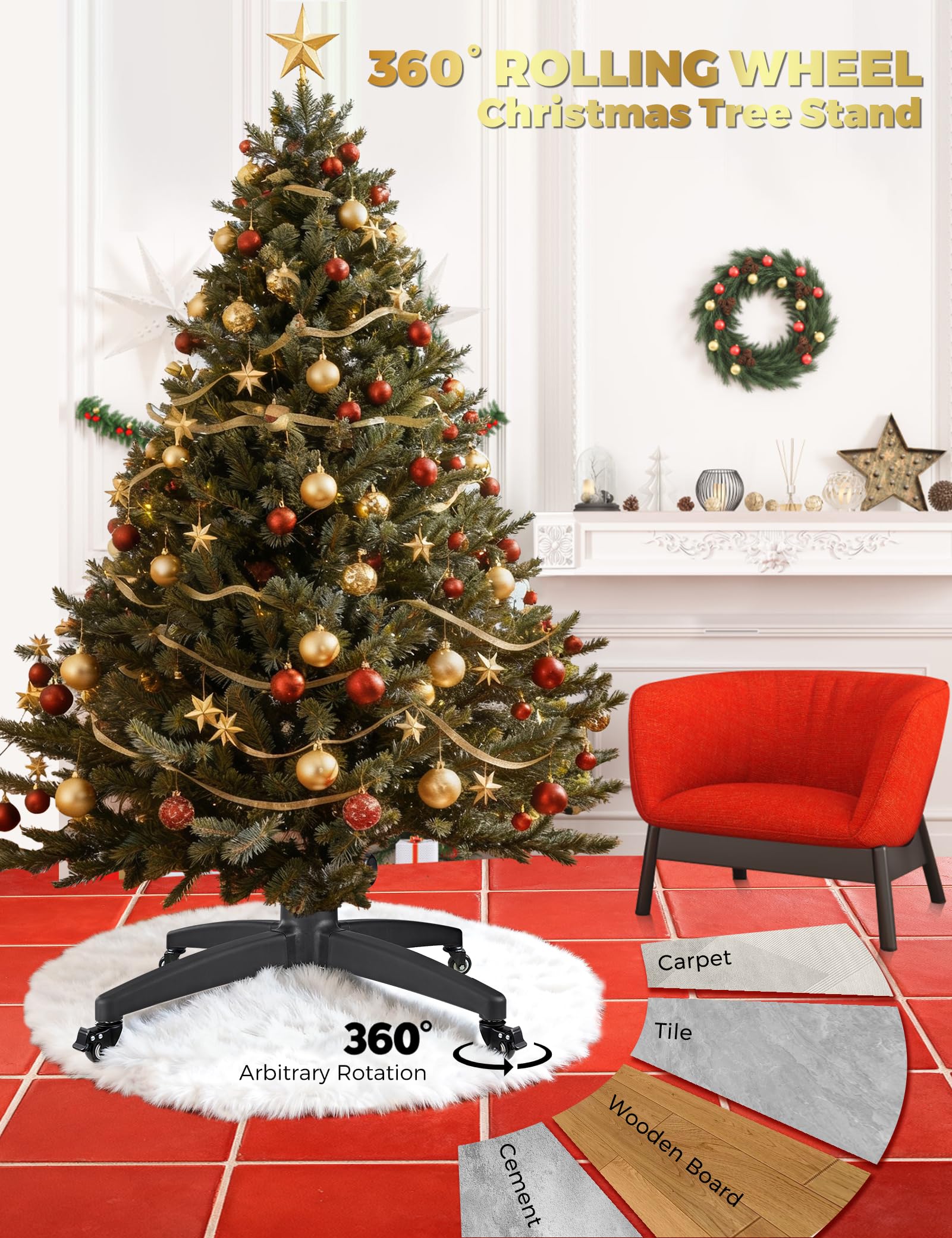 Soporte artificial para árbol de Navidad, soporte para árbol de Navidad artificial, soporte para árbol de Navidad de hasta 7.5 pies, base para poste de árbol de 1 a 2.56 pulgadas