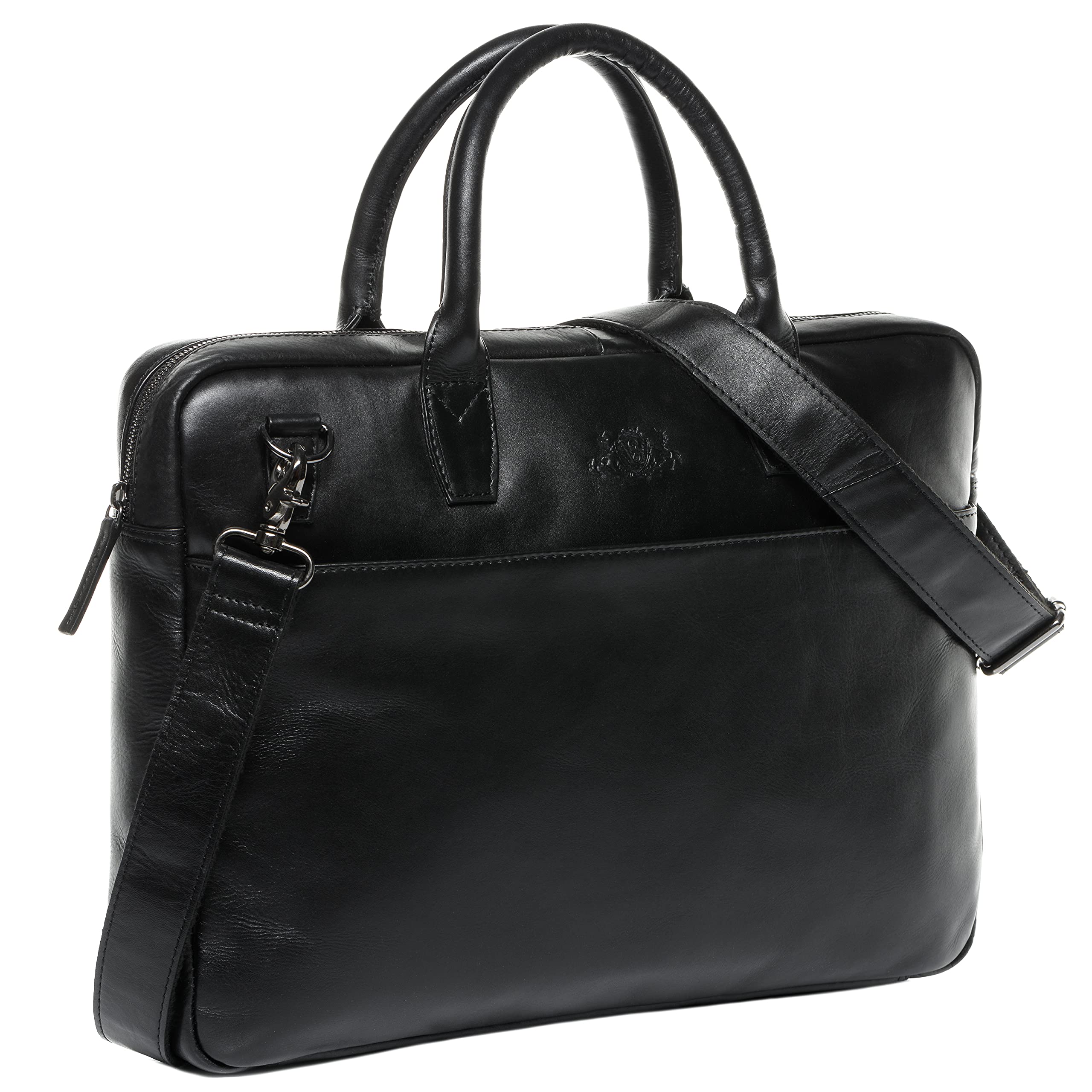 SID & VAIN große Laptoptasche schmal echt Leder - 17 Zoll Laptop Business-Tasche BOSTON groß - Umhängetasche Aktentasche mit Laptop-Fach - Ledertasche Herren und Damen handgefertigt