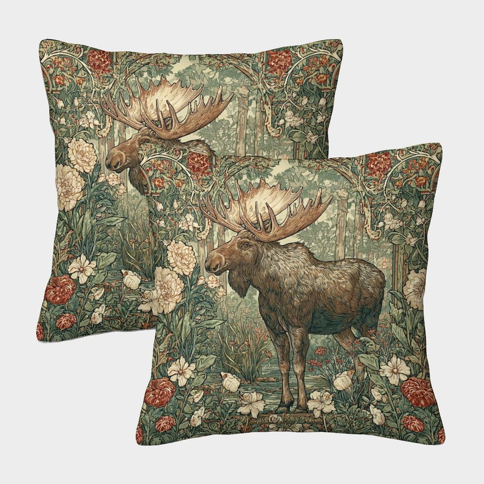 kaiyun 2 Pack Woodland Moose Prints, Pastoral Scenery 3D Image Printed Single-sided Cushion Cover 50x50cm