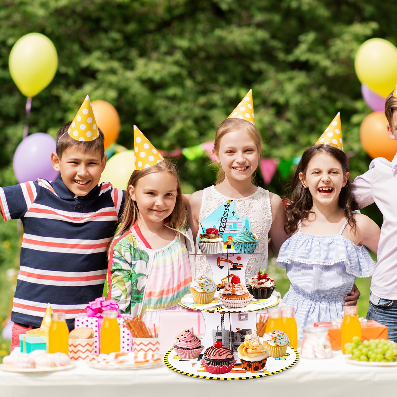 3 supporti per cupcake a 3 ripiani, in cartone, mini supporto per torte, vassoio rotondo da portata per baby shower, forniture per feste di compleanno (stile B