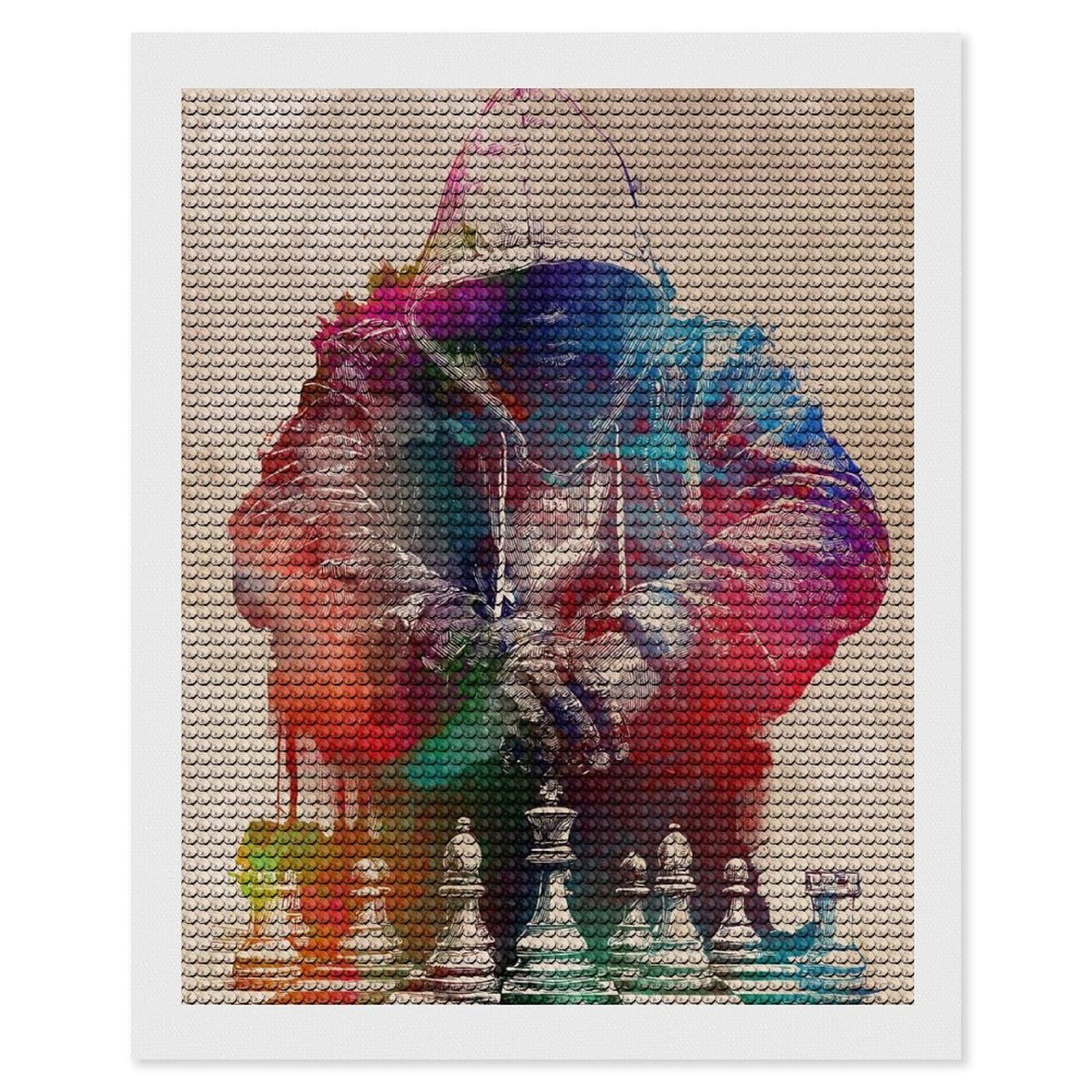 Junmoney Chess Player Watercolor Art Diamond Painting Canvas Set 16"x20", Mindful Craft Activity, Nice Detail and Sparkle, Farmhouse Decor, Birthday Gift