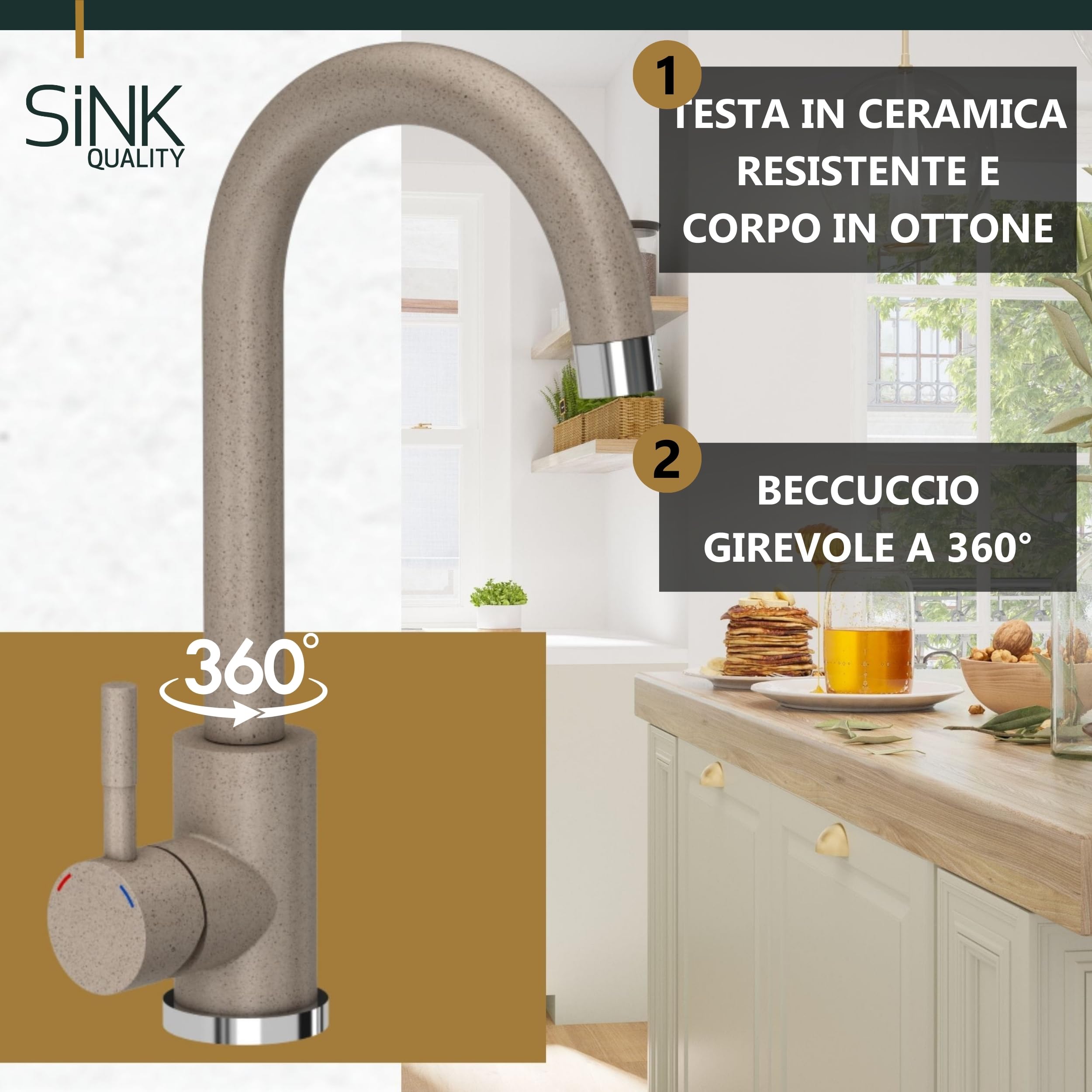 SINK QUALITY - Set completo di lavello in granito, 40 x 50 cm, con rubinetto da cucina, dispenser di sapone, sifone e impregnazione, lavello senza scolapiatti per mobiletti a partire da 40 cm di