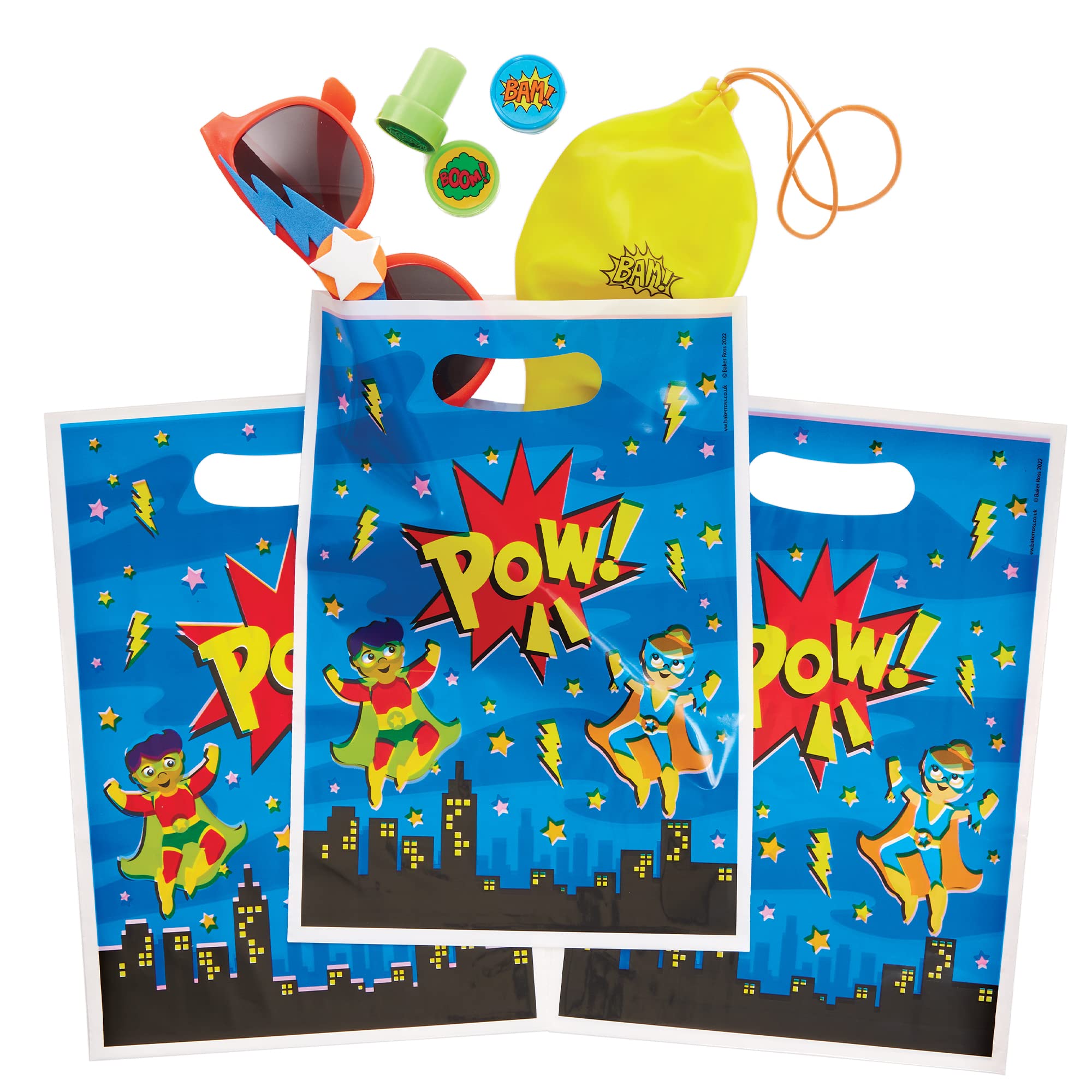 Baker Ross FX729 Star Hero Party Loot Bags - Pack of 10, Super Hero Party Bags Multipack for Kids