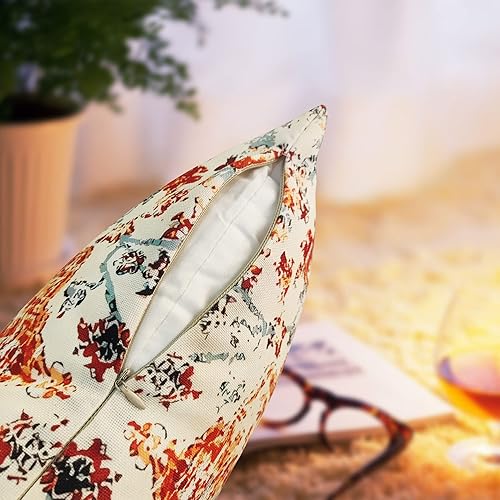 Miniatura 4 de Juego de 4 fundas de almohada bohemias de 18 x 18 pulgadas, fundas de almohada de lino naranja para exteriores, fundas de almohada cuadradas con