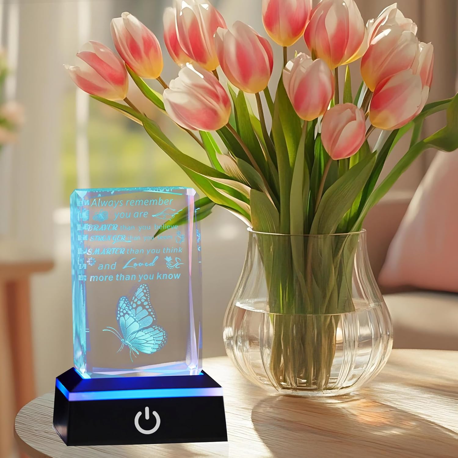 3D Crystal Butterfly Inspirational Gift with Color Changing LED Base, Inspiring Plaque, Birthday and Graduation Gifts for Friends and Colleagues, Sisters, Desk Office Decoration Gifts
