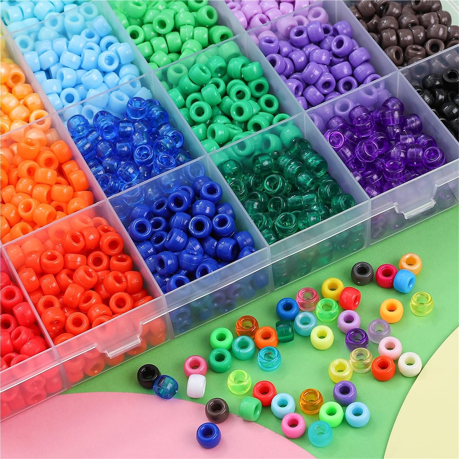 Cuentas para hacer joyas, kit de 2400 cuentas de plástico multicolor para bordar, hacer joyas, trenzar el cabello