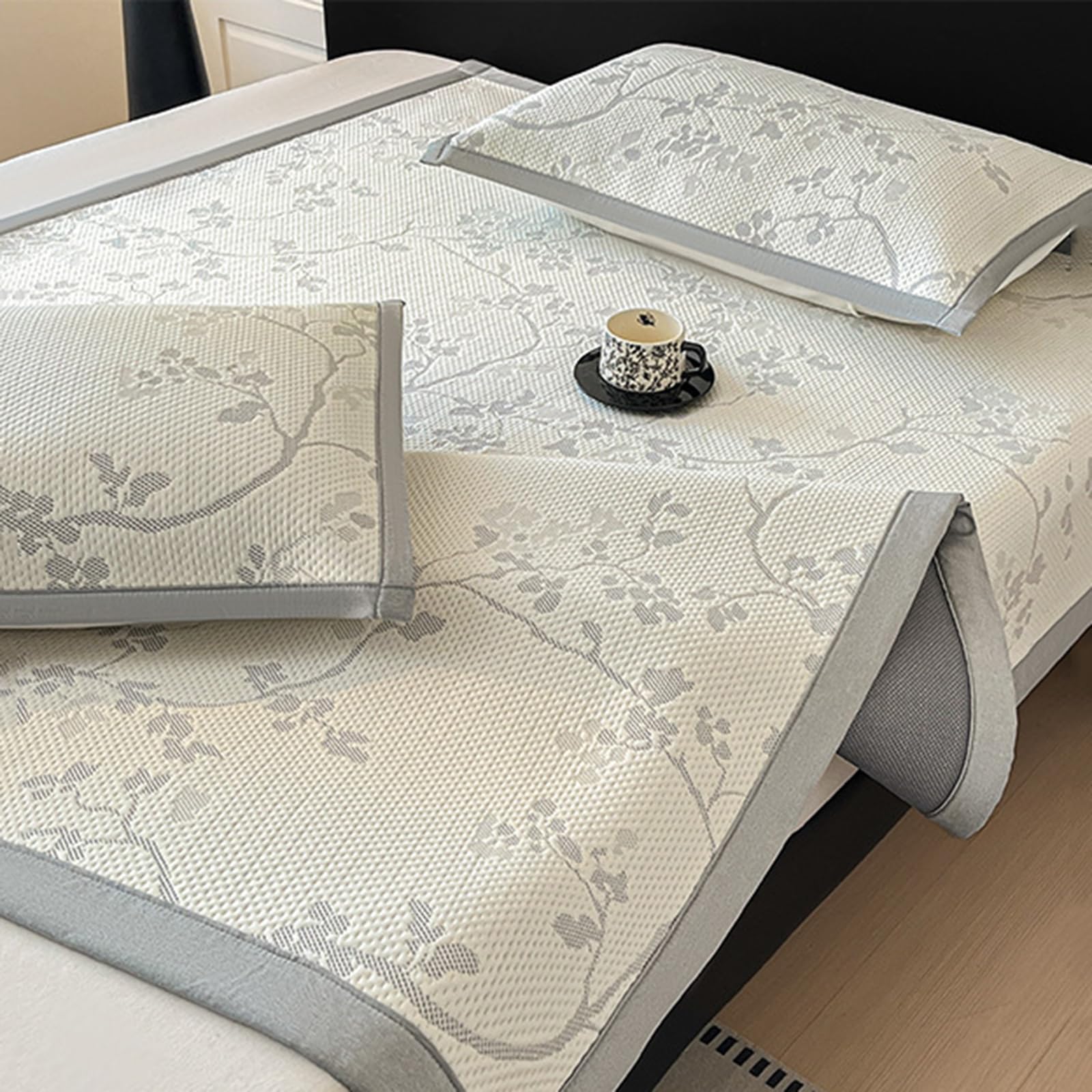 Kühlende Matratzenauflage aus Eisseide, 3D, atmungsaktiv, kühl, maschinenwaschbar, für klimatisierte Räume (90 x 200 cm + 1 Kissenbezug)