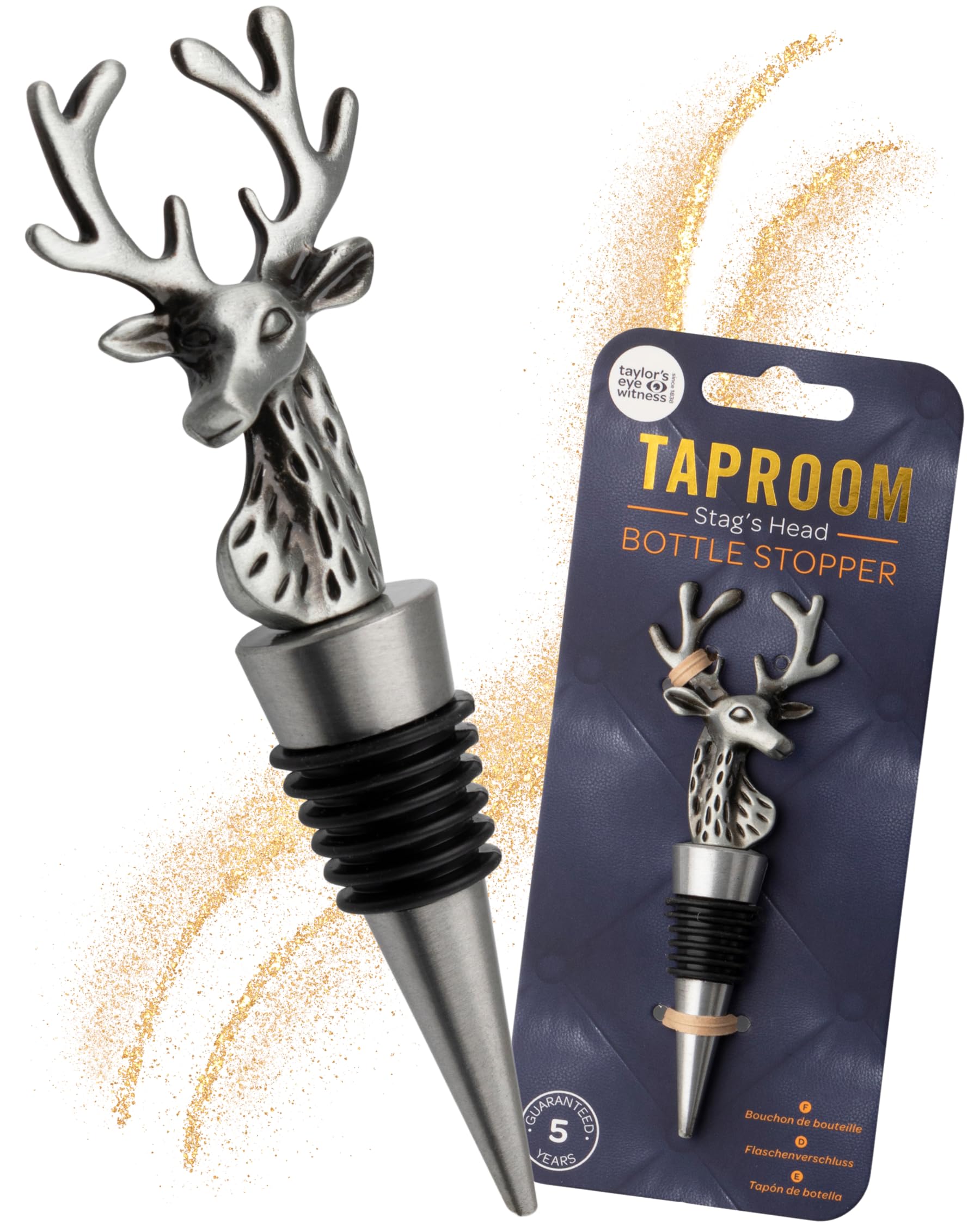 Matt Pewter Stag's Head Wine Bottle Stopper, Silicone Layered Seal. Classy Modern Design, Silver In Colour
