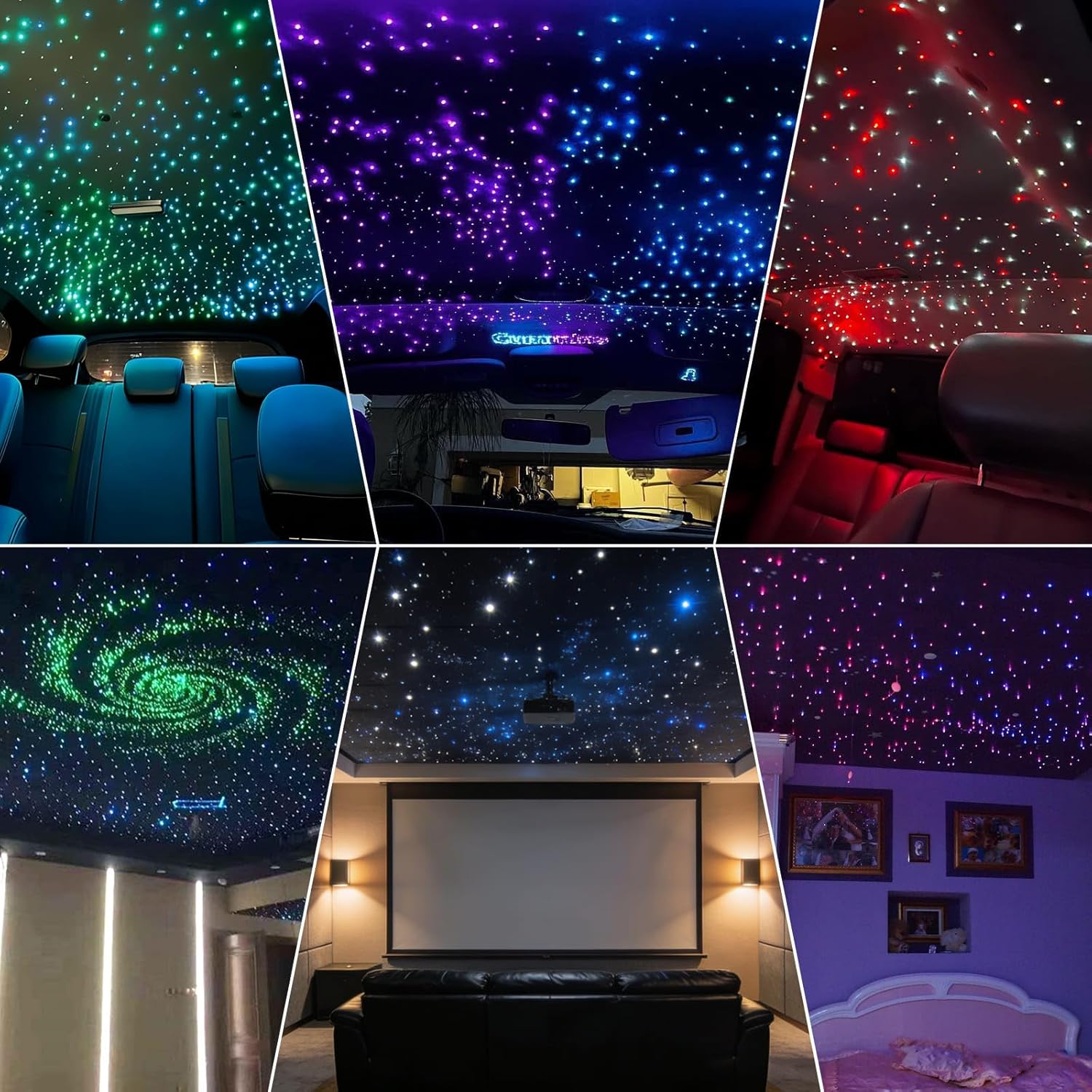 Starlight Headliner Kit Dual Color 1000 Piece Twinkle 0.03in(9.8ft/3m) Fiber Optic Light Kits Car Roof Lights RGBW Music Activated/APP Control Star Lights for Car Theater Game Bed Room Ceiling
