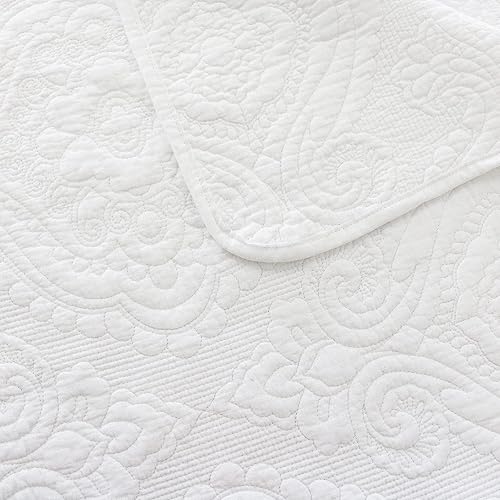 Miniatura 4 de Brandream Manta acolchada de damasco blanco para cama, sofá, colcha de algodón, 47 x 60 pulgadas, mantas decorativas