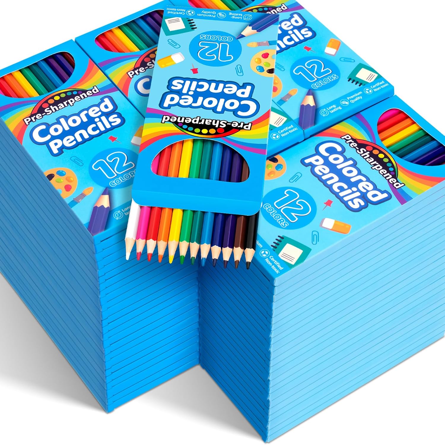 1152 Count Colored Pencils Bulk, 96 Pack Colored Pencils for Kids, Pre-sharpened Coloring Pencils in 12 Vibrant Colors, Bulk School Supplies for Teachers, Classroom Prizes, Drawing Art Supplies