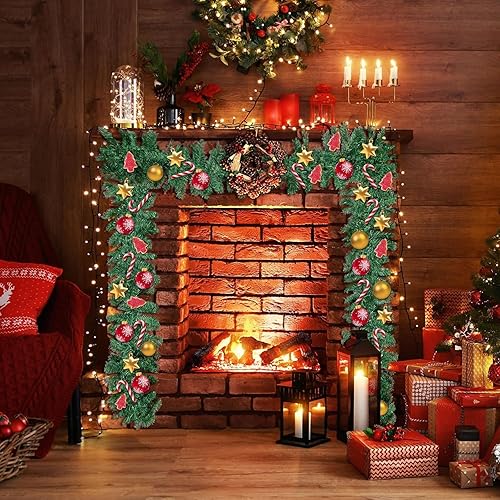 Miniatura 2 de Incbruce Guirnalda de Navidad artificial de 9 pies, guirnalda de agujas de pino verde para pared, chimenea del hogar, mesa, interiores, exteriores,