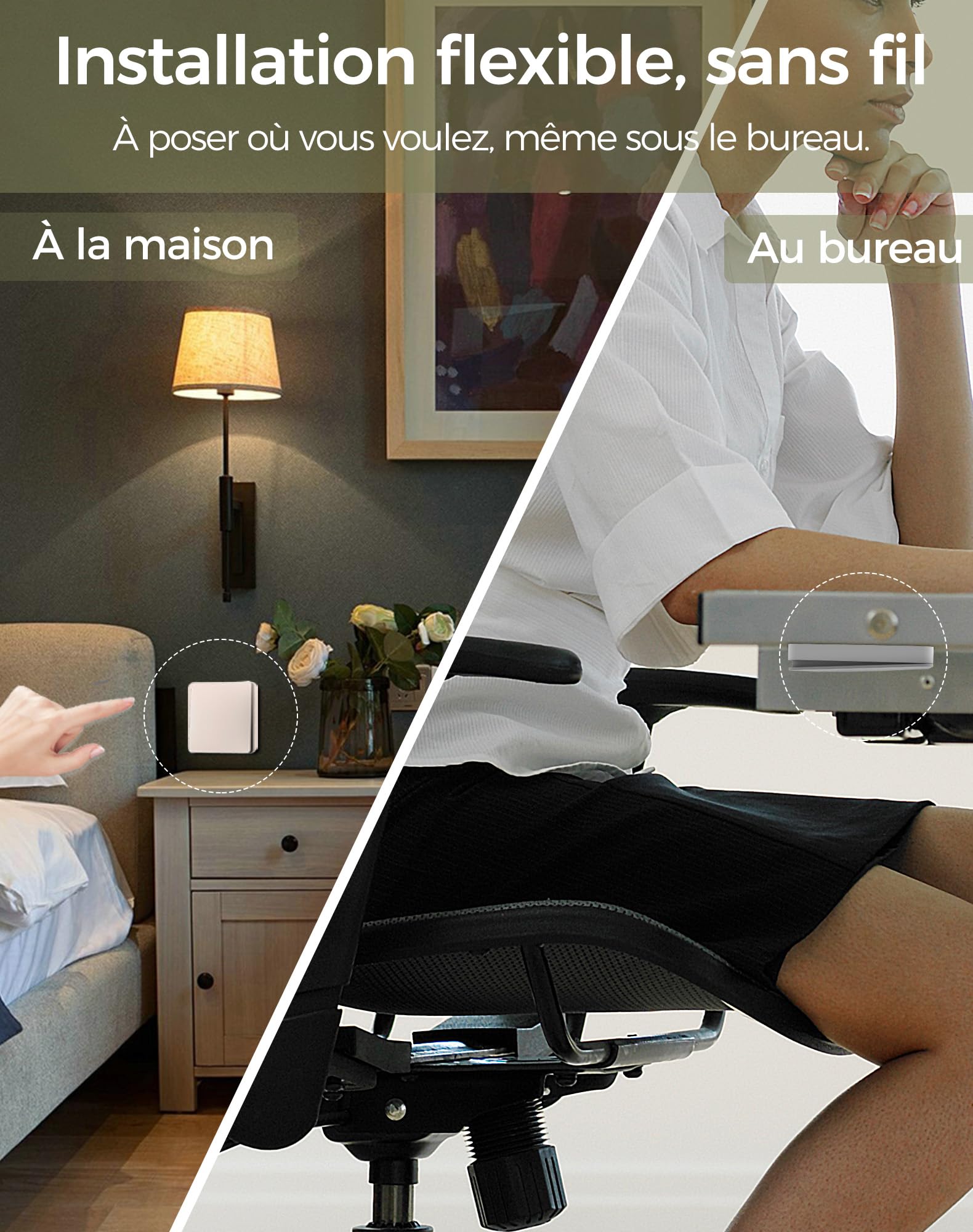Interrupteur Sans Fil Sans Pile, Kit Va et Vient avec 2 Interrupteurs et 1 Récepteur 15A, Commande à Distance pour Éclairage, Compatible Interrupteurs Traditionnels, Sans Scintillement LED, Blanc