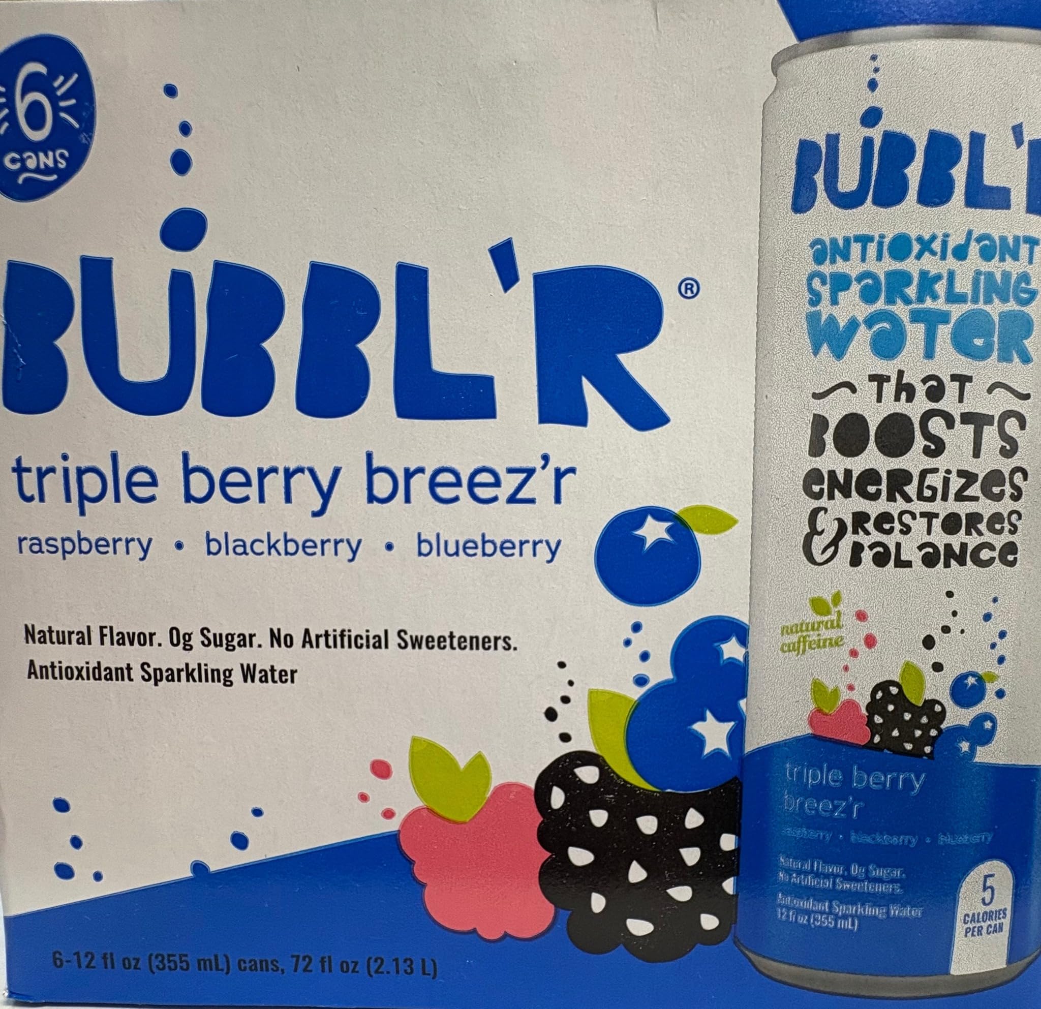 Bubblr Triple Berry Breezr Antioxidant Sparkling Water - 6pk/12 fl oz Can