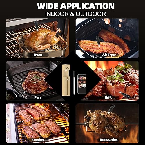 Miniatura 4 de Termómetro digital inteligente inalámbrico para carne, rango Bluetooth de 330 pies, utensilios de cocina para barbacoa, parrilla, ahumador, horno