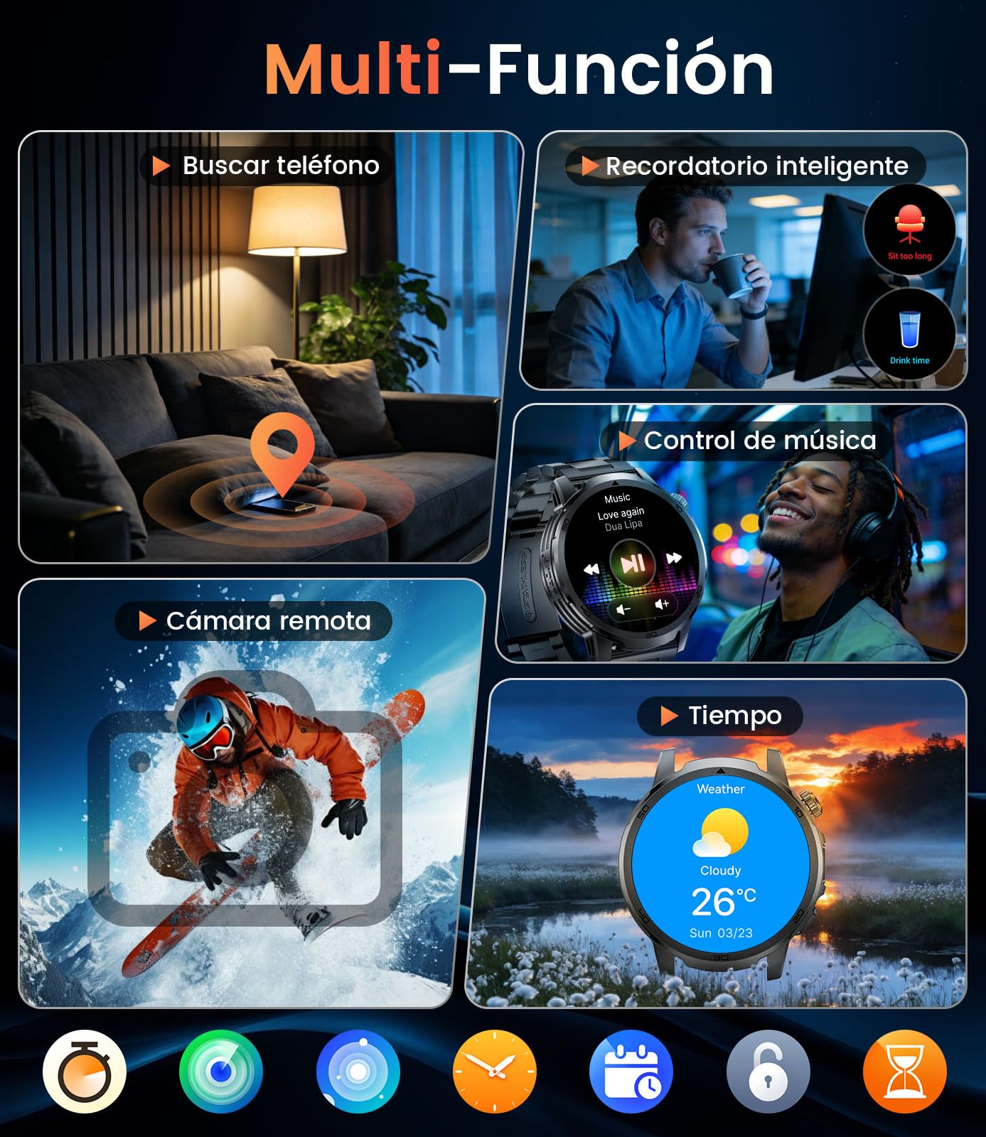 Reloj Inteligente Hombre con 1000mAh Batería/Linterna, 1.85" Grandes Smartwatch Hombre con Llamadas Bluetooth, Monitor de Sueño, IP68 Impermeable, 100+ Modos Deportivos para Android iOS