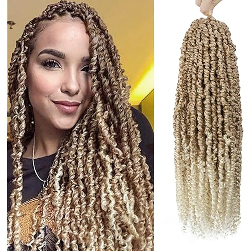 Passion Twist Hair - 8 Packs 18 Inch Passion Twist Crochet Hair For Women, Crochet Pretwisted Curly Hair Passion Twists Synthetic Braiding Hair Extensions (18 Inch 8 Packs, T27/613)
