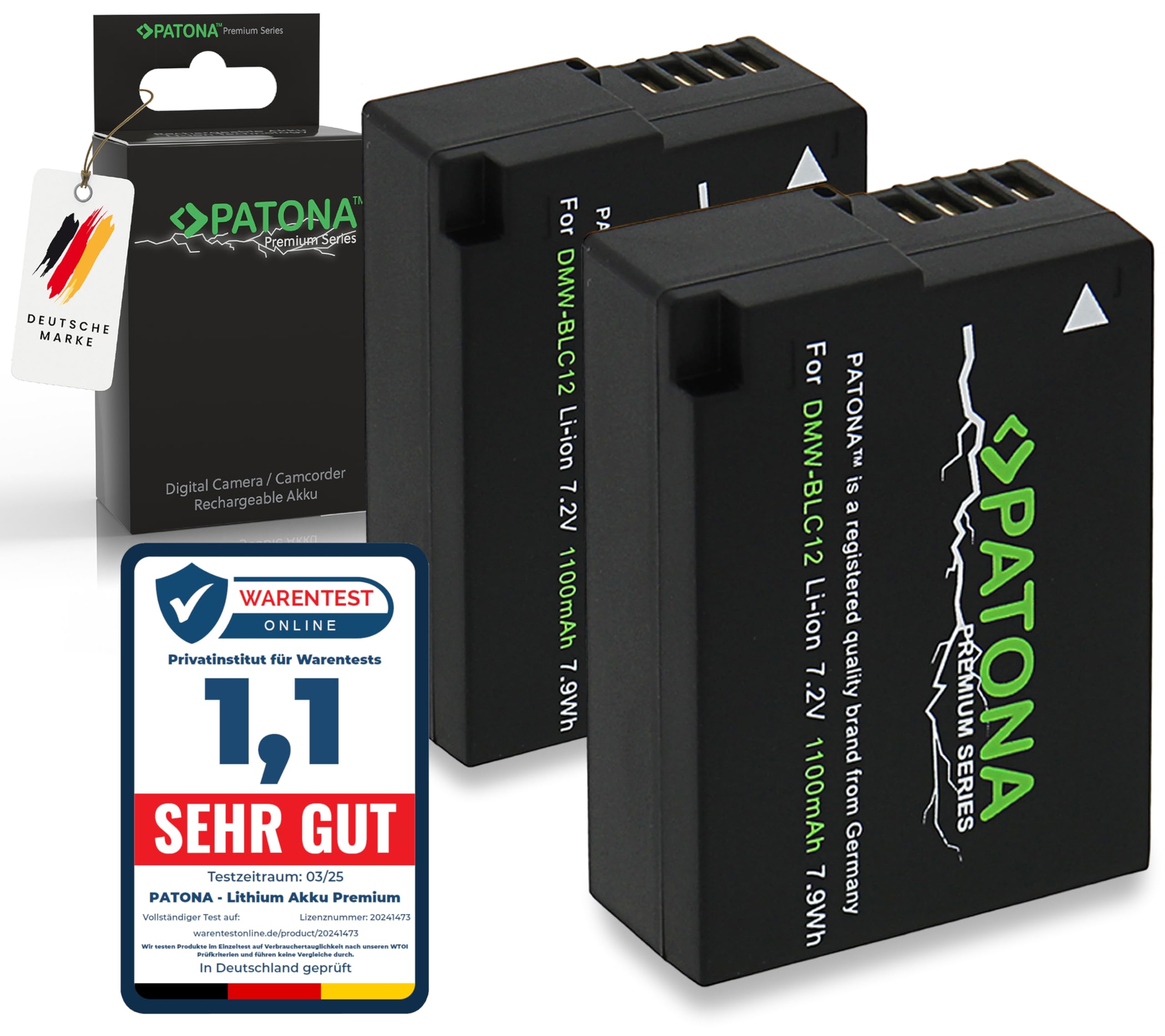 2 Batterie Premium Per Panasonic Lumix DMW-BLC12 - 1100mAh, Compatibili Con FZ200, FZ300, G7, GH2