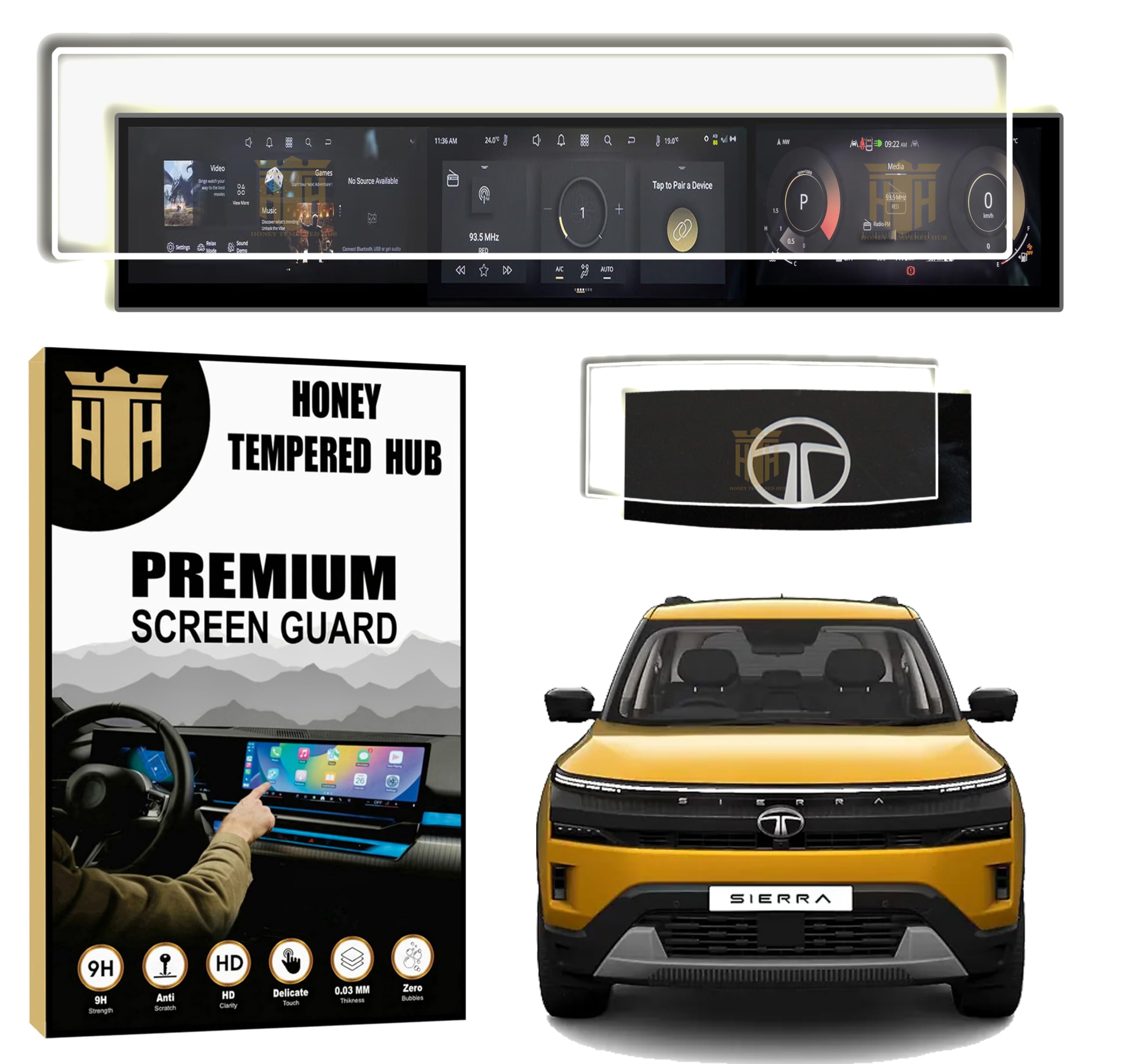 Glossy Screen Guard Combo For NEW TATA SIERRA 2025 2026 / 12.3 INCH INFOTAINMENT + STEERING GUARD / Anti Scratch / Anti Fingerprint / sierra2026 Car Display Accessories [Not Tempered Glass]