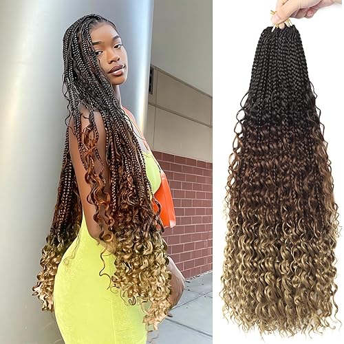 Vista 275 de Goddess Box Braids Crochet Hair With Curly Ends 18 Inch Bohomian Box Braids Crochet Braids 8 Packs 3X Crochet Braids Synthetic Braiding Hair 1B-4-30