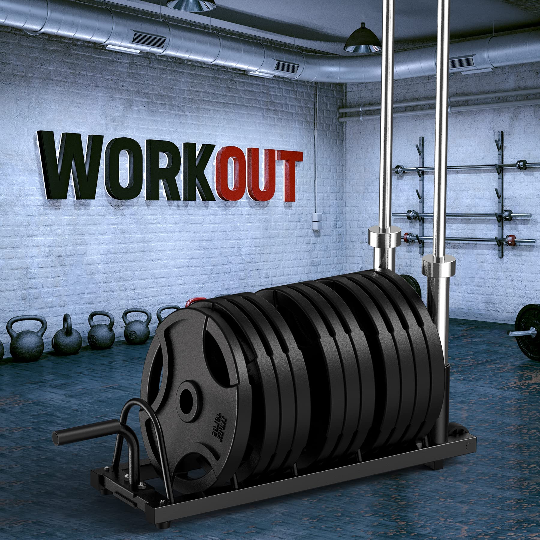 JX FITNESS Horizontal Hantelständer Hantelablage,Gewichteständer Langhantelständer Hantelscheibenständer, Olympische Barbell Speicherregal Organizer mit Griff und Rollen